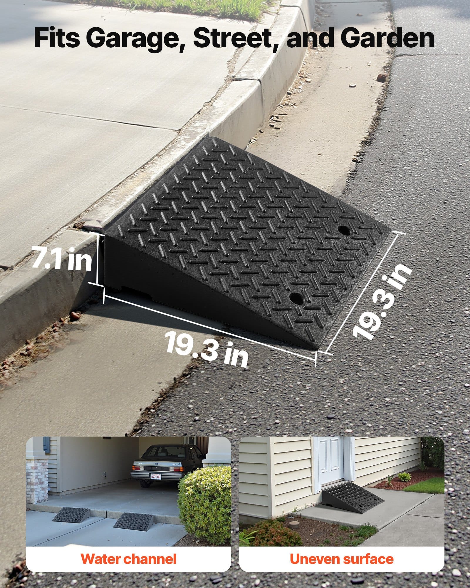 VEVOR 2-Pack Heavy Duty Driveway Curb Ramp, 3.2 Ton Load, 18 cm Rise, with Drainage for Cars, Wheelchairs, Strollers & More — изображение 3