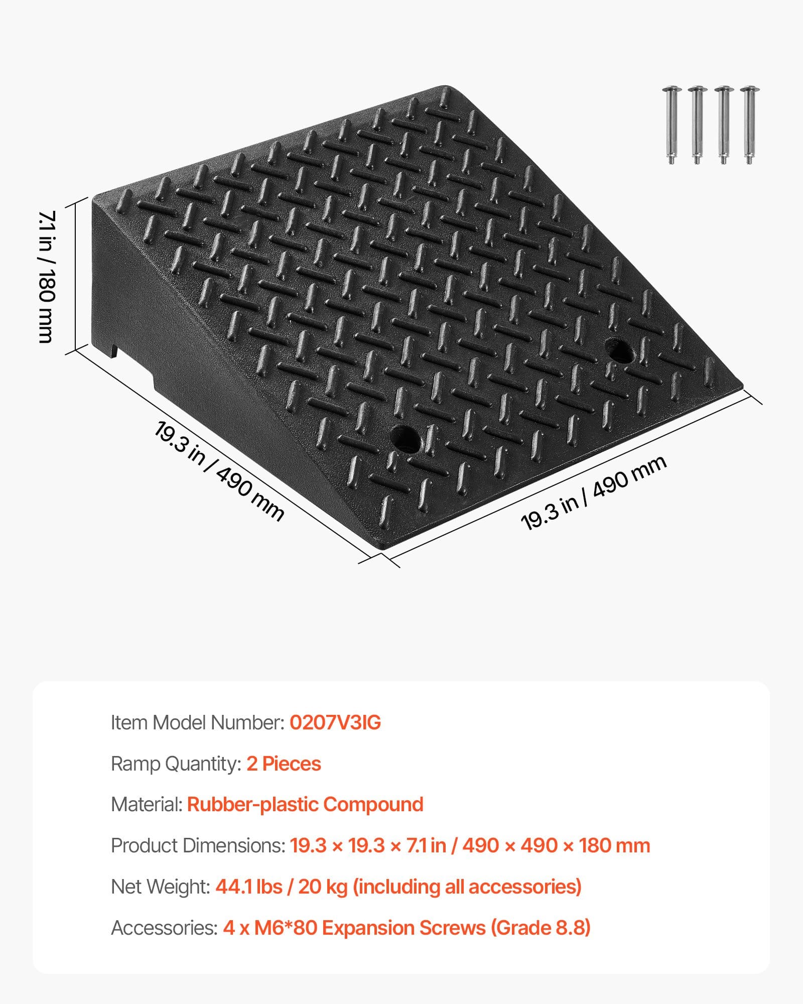 VEVOR 2-Pack Heavy Duty Driveway Curb Ramp, 3.2 Ton Load, 18 cm Rise, with Drainage for Cars, Wheelchairs, Strollers & More — изображение 7