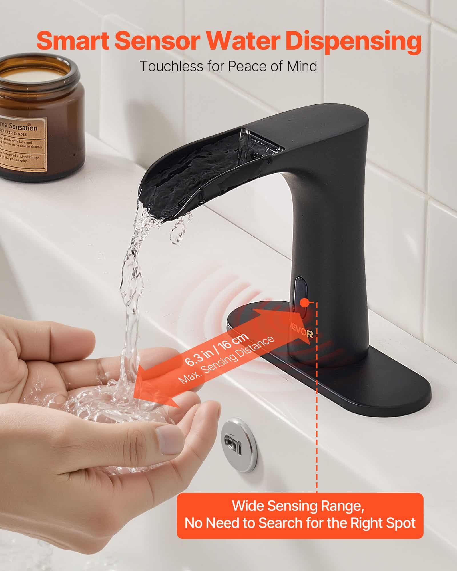 VEVOR Touchless Matte Black Bathroom Faucet, Automatic Sensor Tap with Hot/Cold Mixing Valve, Fits 9.5 mm Pipe - Зображення 2