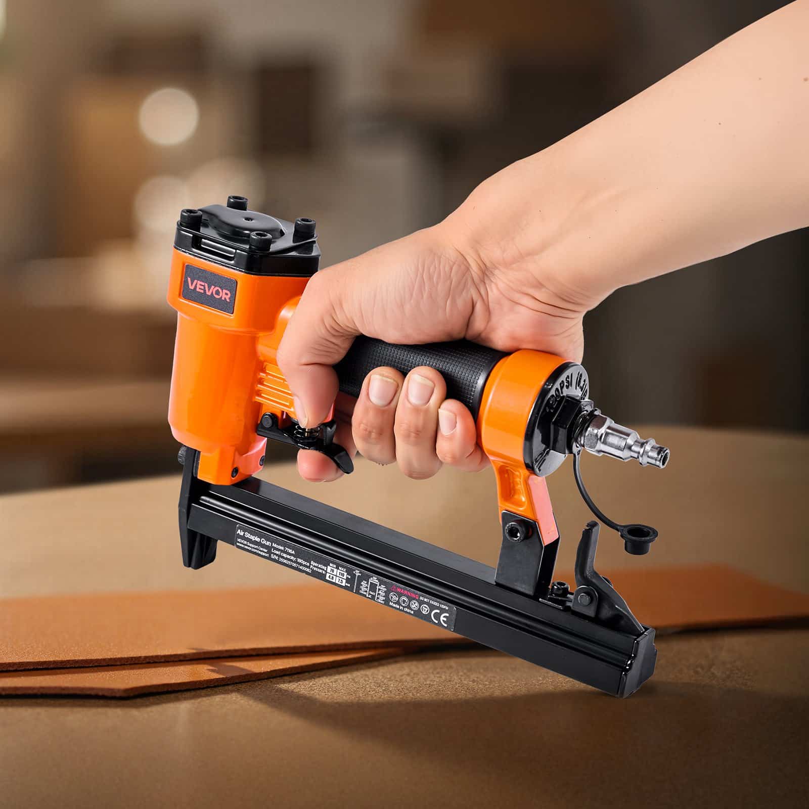 VEVOR 22 Gauge Pneumatic Staple Gun for 71 Series, 9.1mm Crown, 4–16mm Staples, 70–110 PSI, Upholstery & Woodworking Tool — attēls 8