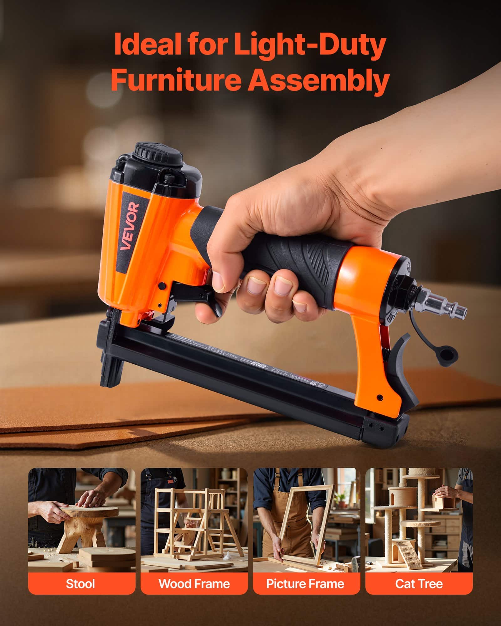 VEVOR 20 Gauge Pneumatic Staple Gun for 10.8mm Crown 4–16mm Staples, 70–110 PSI Air Stapler for Upholstery & Woodworking — attēls 6