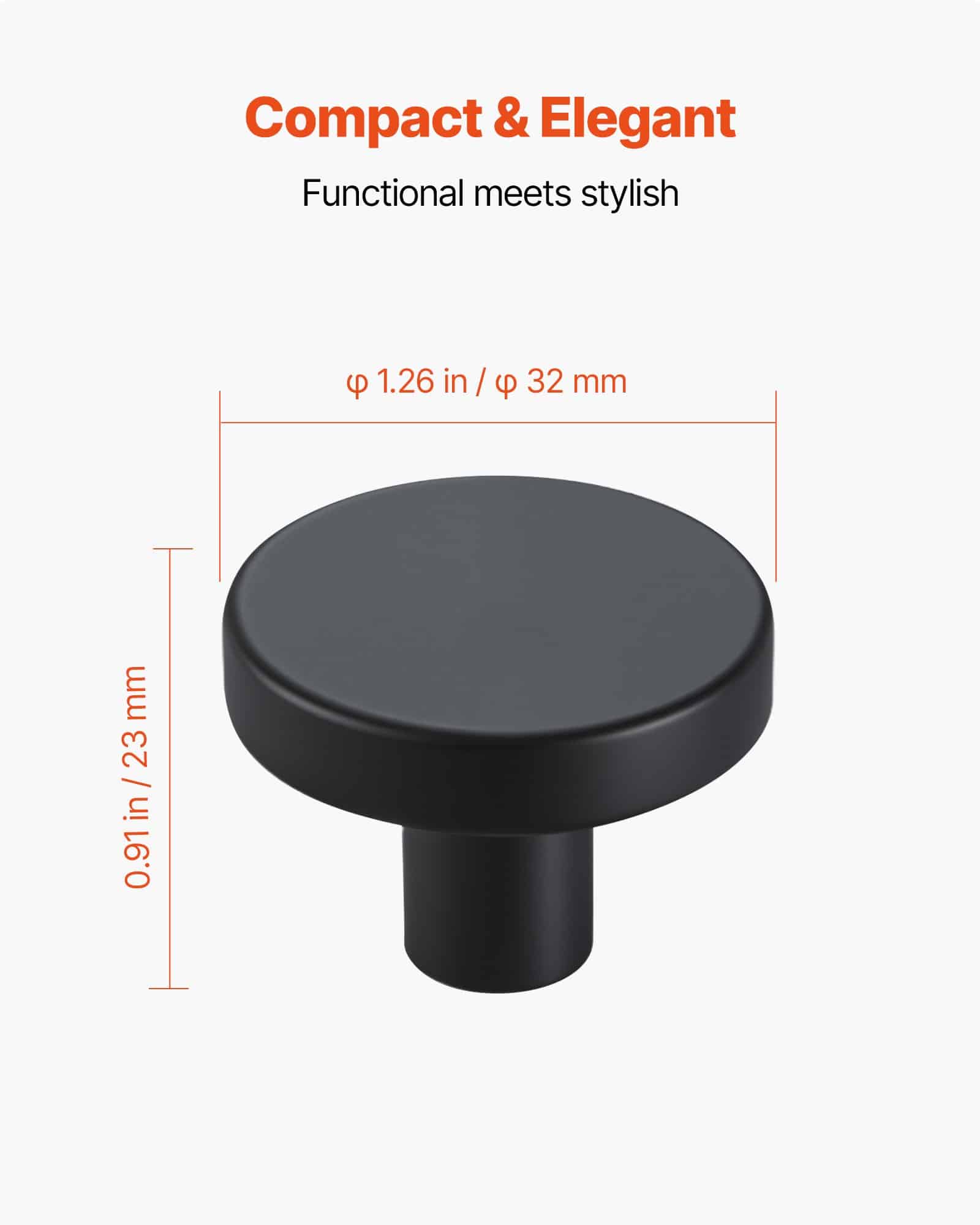 VEVOR 10-Pack Black Zinc Alloy Cabinet Knobs, 32 mm Solid Mushroom Drawer Pulls with Screws for Kitchen, Bathroom & Closets – Paveikslėlis 2