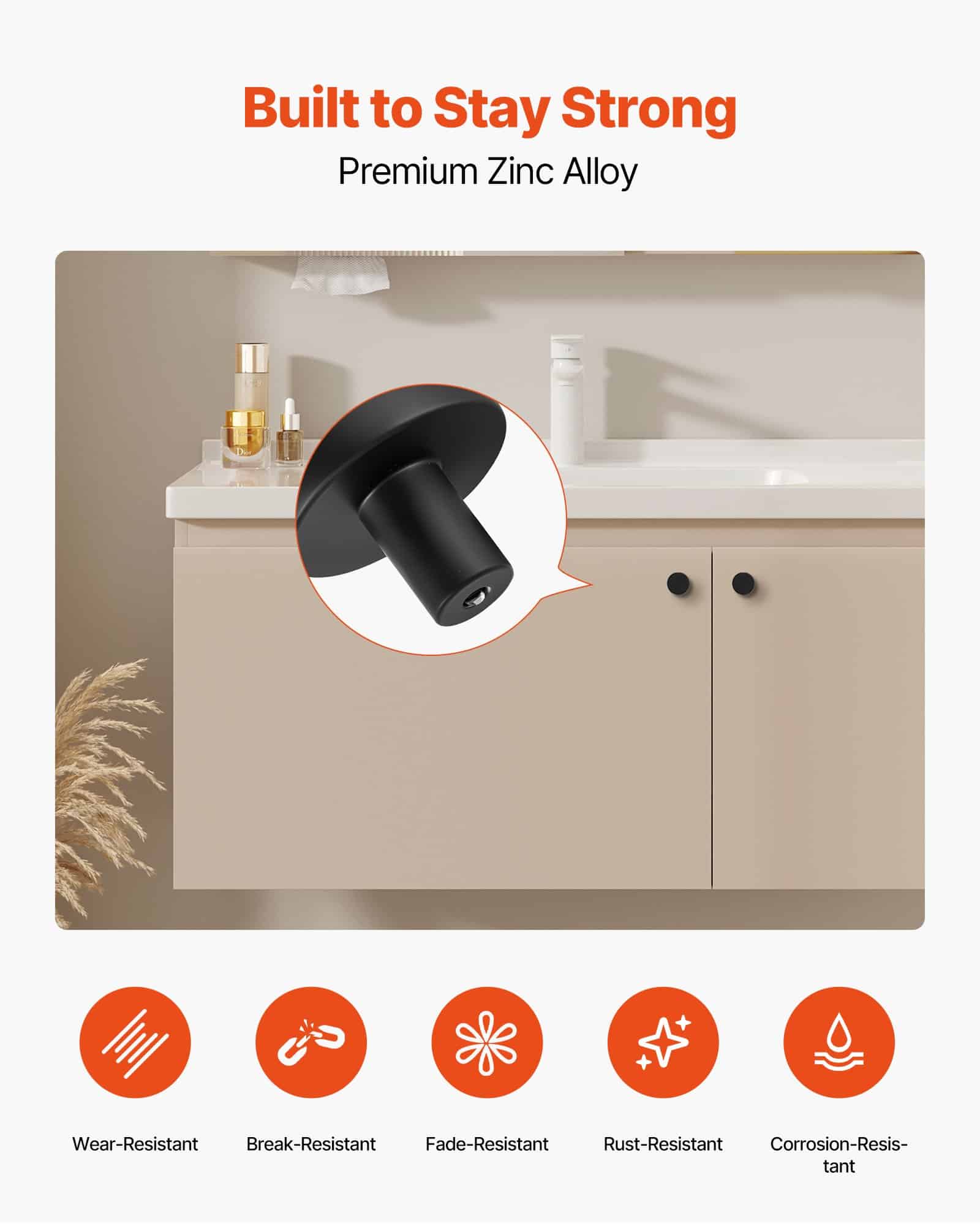 VEVOR 10-Pack Black Zinc Alloy Cabinet Knobs, 32 mm Solid Mushroom Drawer Pulls with Screws for Kitchen, Bathroom & Closets – Paveikslėlis 3