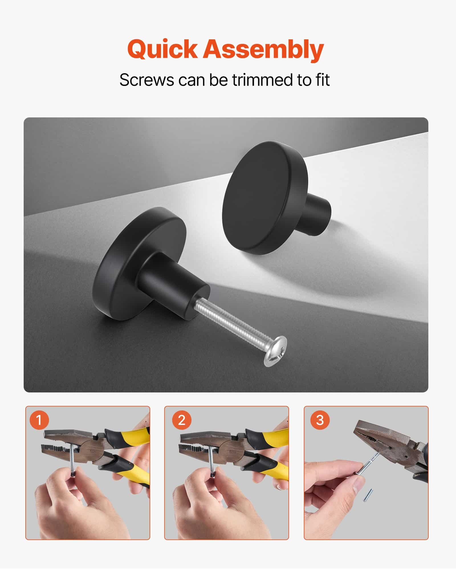 VEVOR 10-Pack Black Zinc Alloy Cabinet Knobs, 32 mm Solid Mushroom Drawer Pulls with Screws for Kitchen, Bathroom & Closets – Paveikslėlis 5