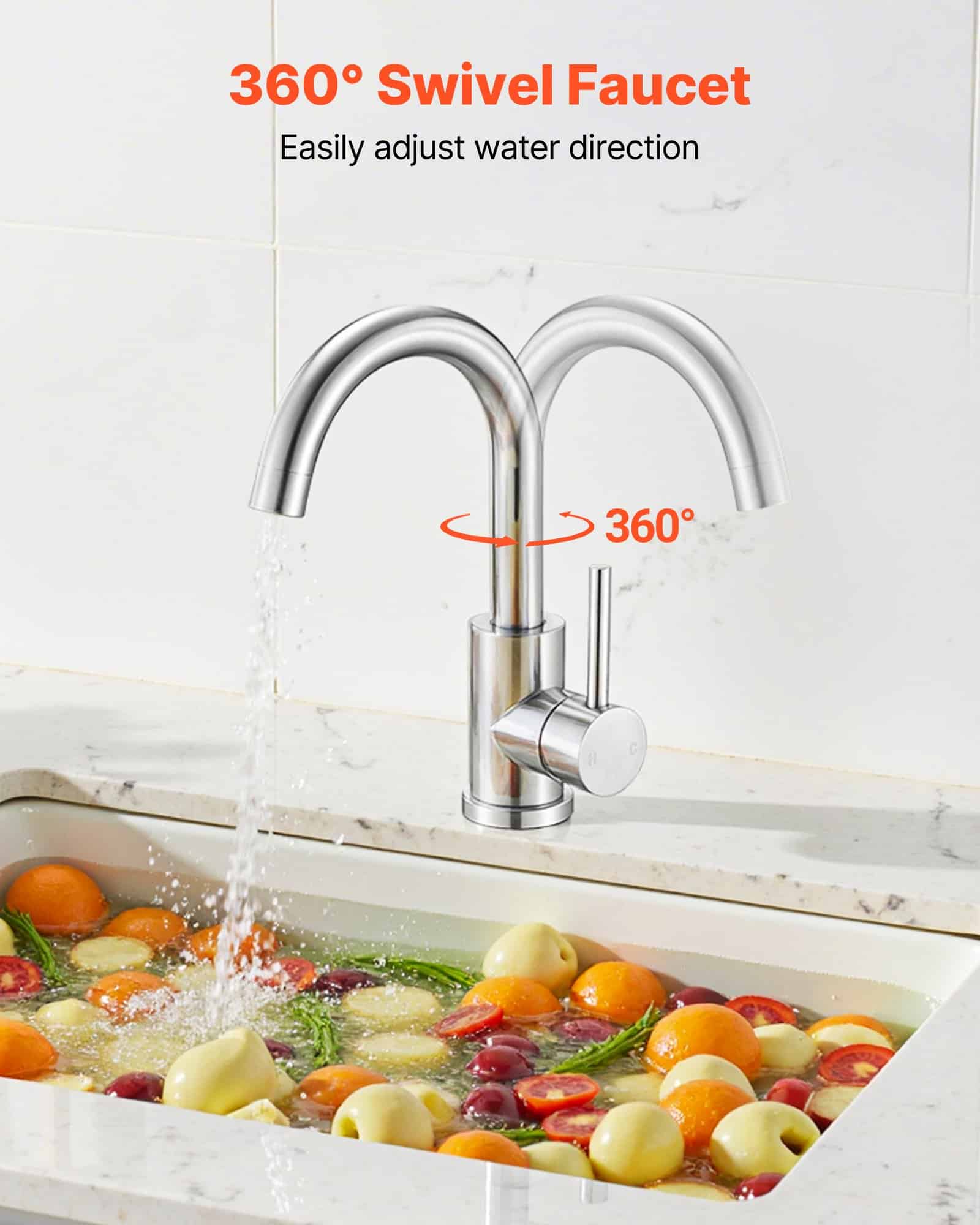 VEVOR Brushed Nickel Single Handle Faucet with 360° Swivel, Anti-Splash Aerator, High Arc Spout – for Kitchen, Bathroom, RV - Зображення 3