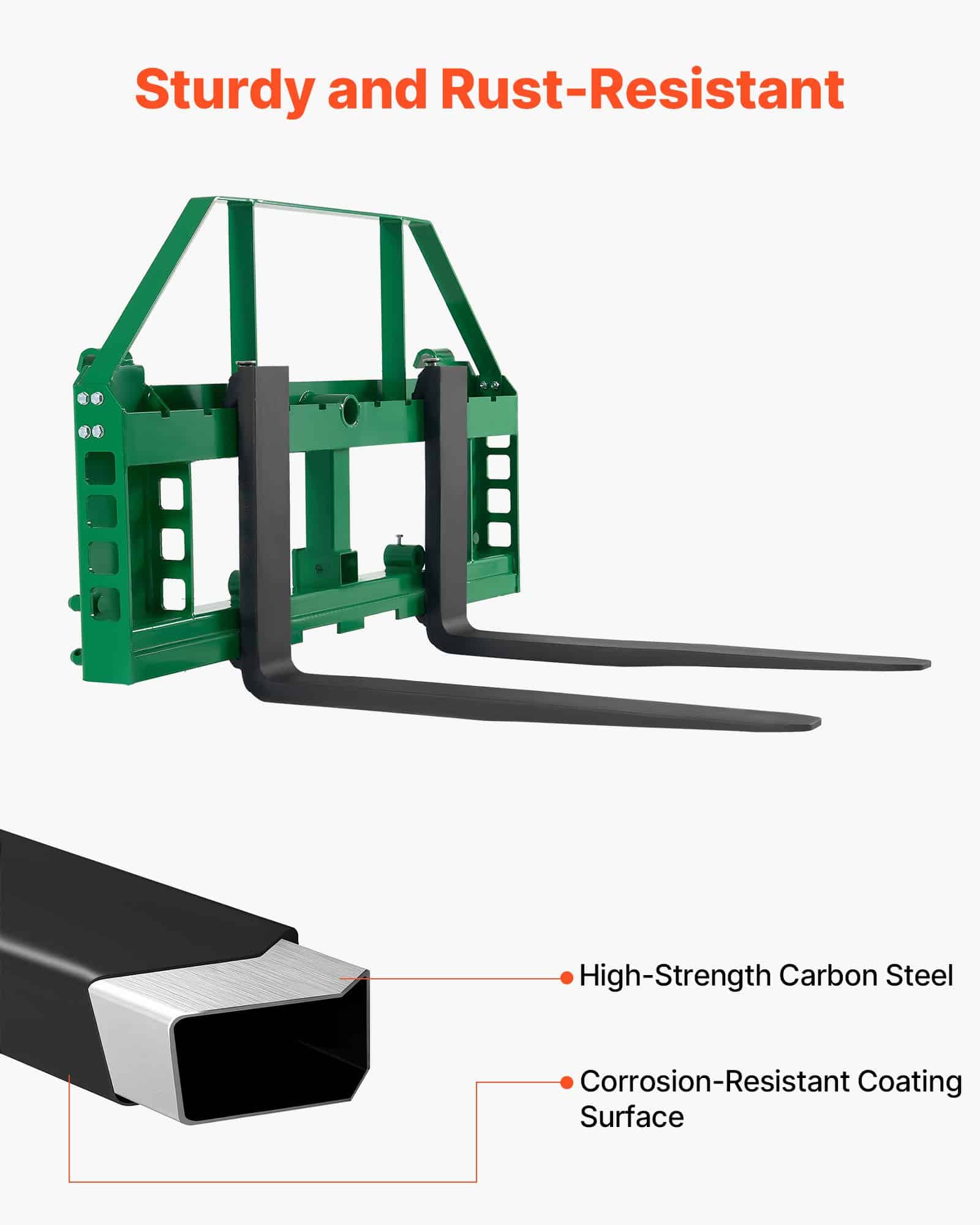 VEVOR Skid Steer Pallet Forks for JD Tractors, 1814 kg Load, 1065 mm Forks, 50.8 mm Hitch, Hay Spear Compatible - Image 6