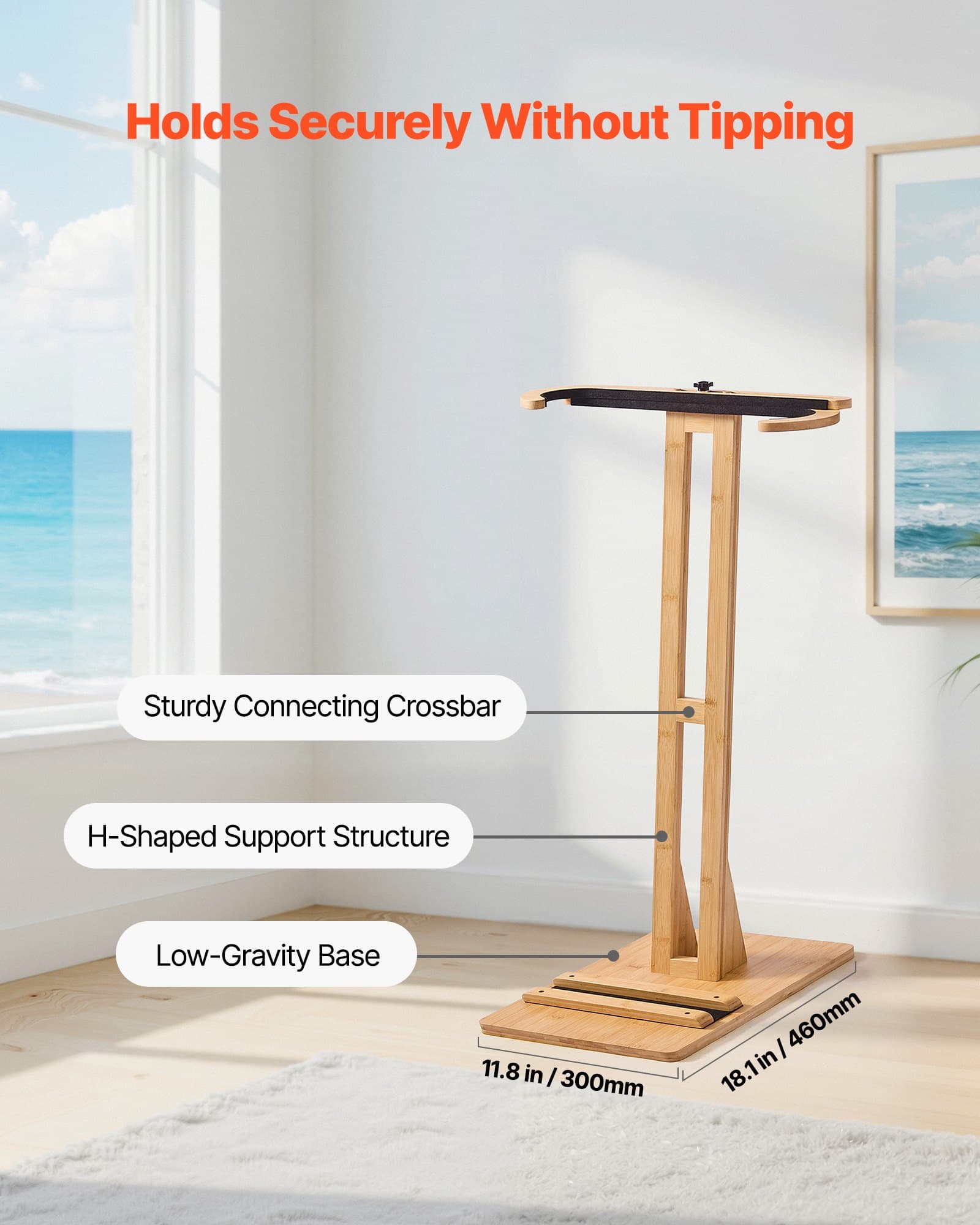 VEVOR Adjustable Wooden Vertical Surfboard Rack, Freestanding