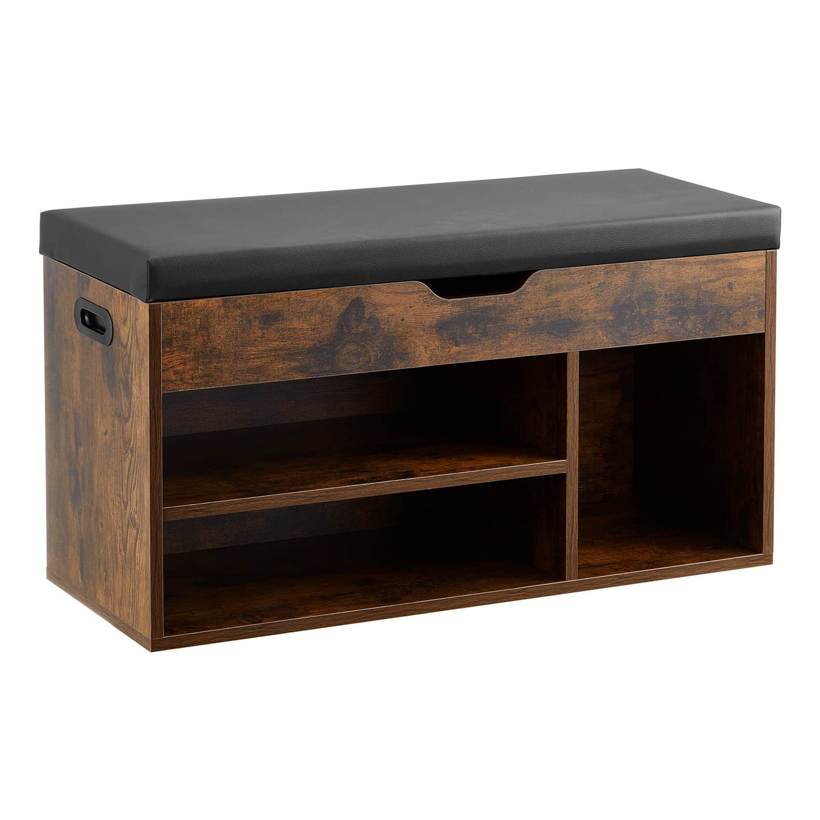 VEVOR Shoe Storage Bench with Cushion, 805x305x445 mm, Hidden Lift-Top & 3 Cabinets, Brown/Black, Hallway Organizer - Pilt 10