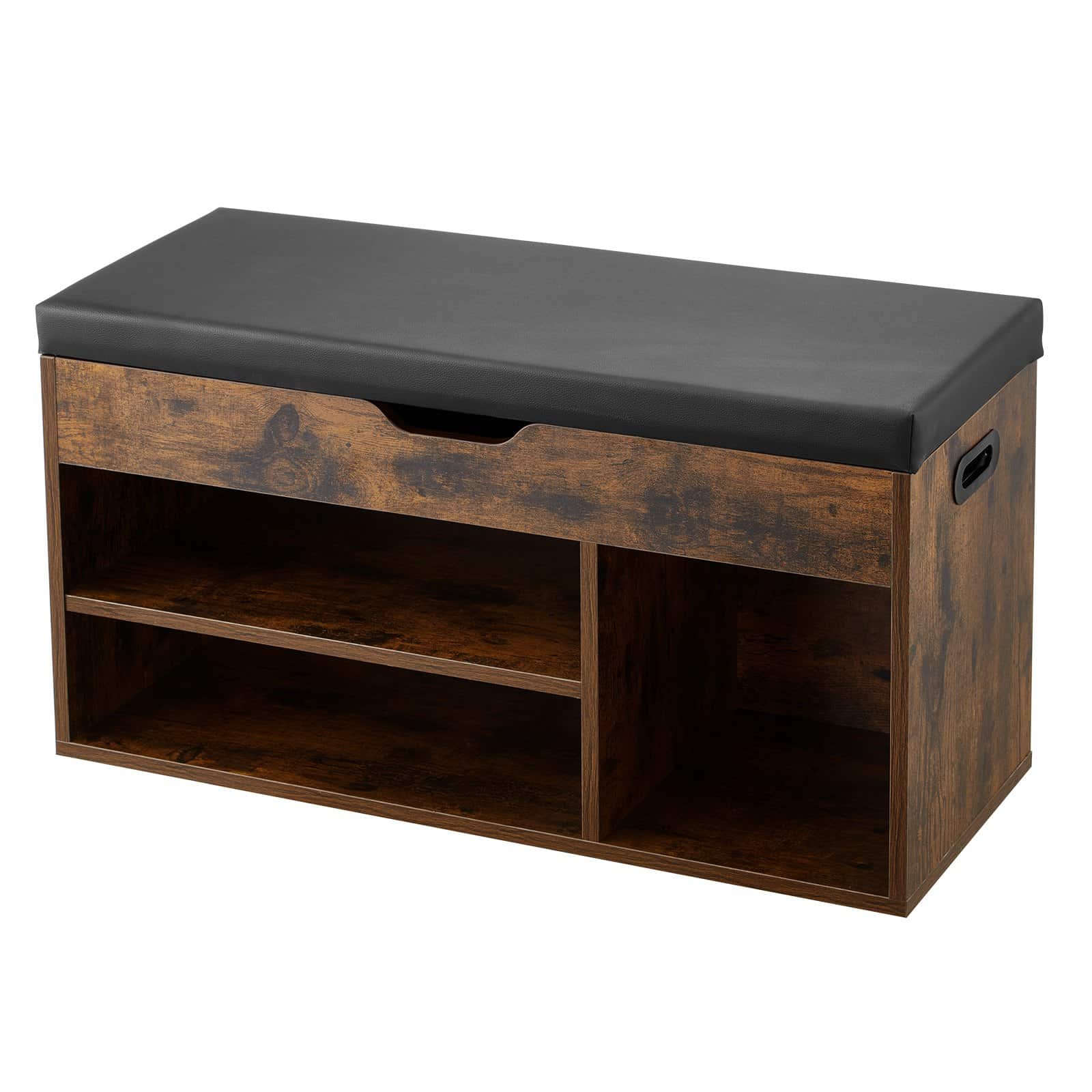 VEVOR Shoe Storage Bench with Cushion, 805x305x445 mm, Hidden Lift-Top & 3 Cabinets, Brown/Black, Hallway Organizer - Pilt 12