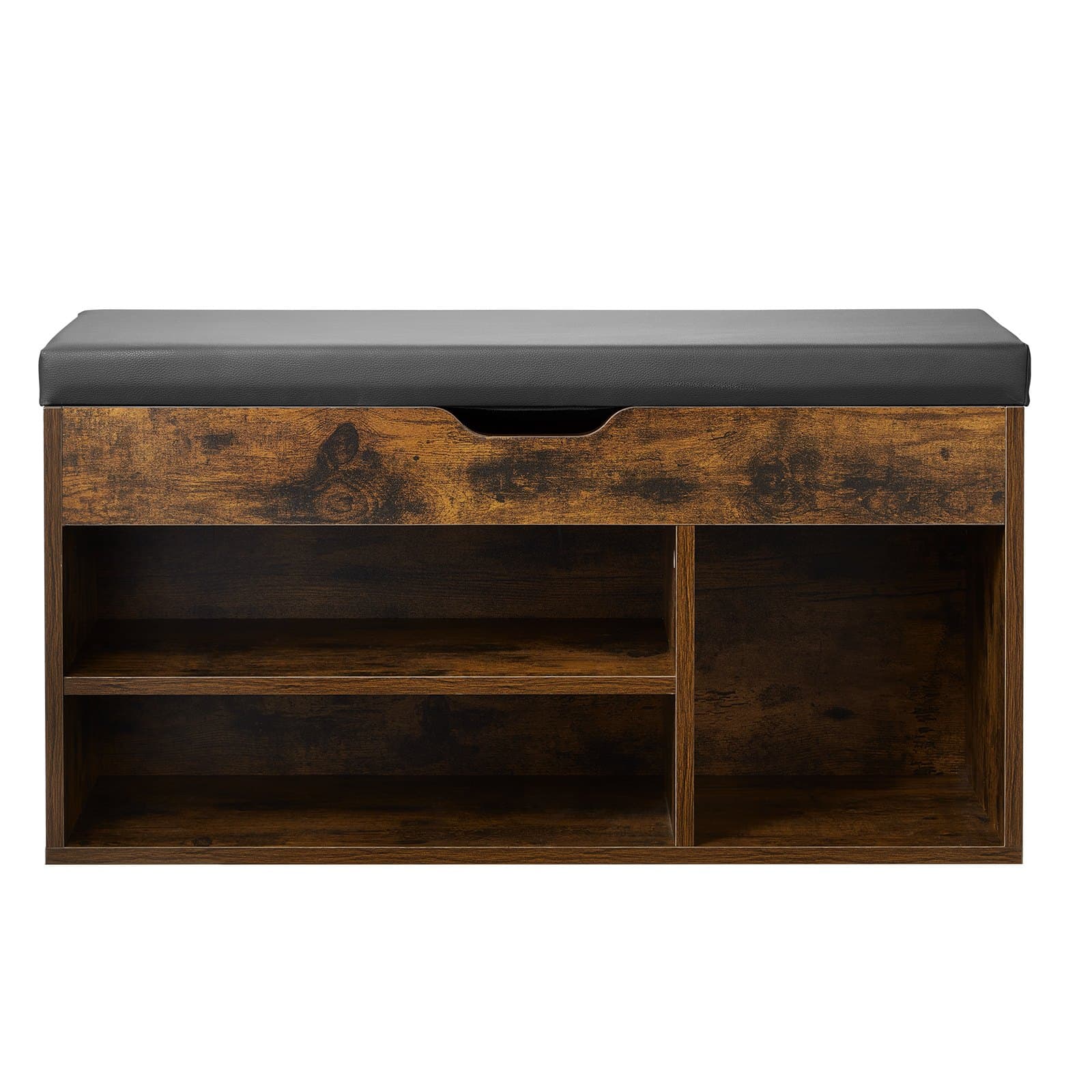 VEVOR Shoe Storage Bench with Cushion, 805x305x445 mm, Hidden Lift-Top & 3 Cabinets, Brown/Black, Hallway Organizer - Pilt 9