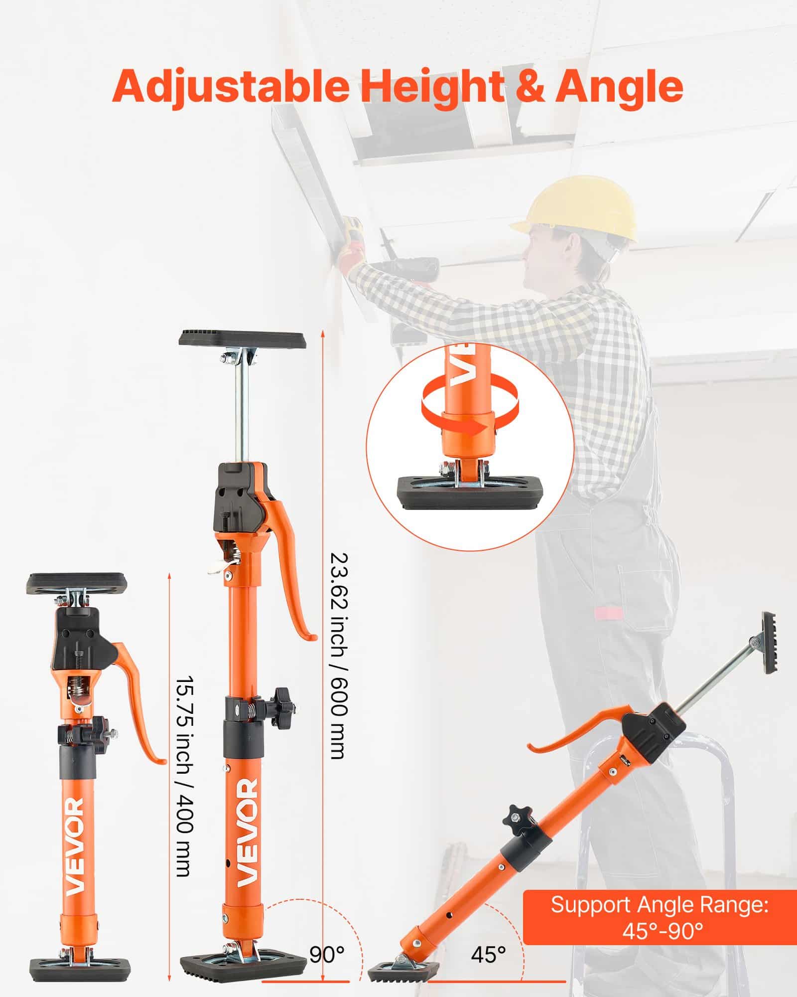 VEVOR Adjustable Cabinet Jack Support Poles 2-Pack, 40–60 cm Telescopic Steel Rods, 100 kg Load for Drywall & Cabinet Install - Image 2