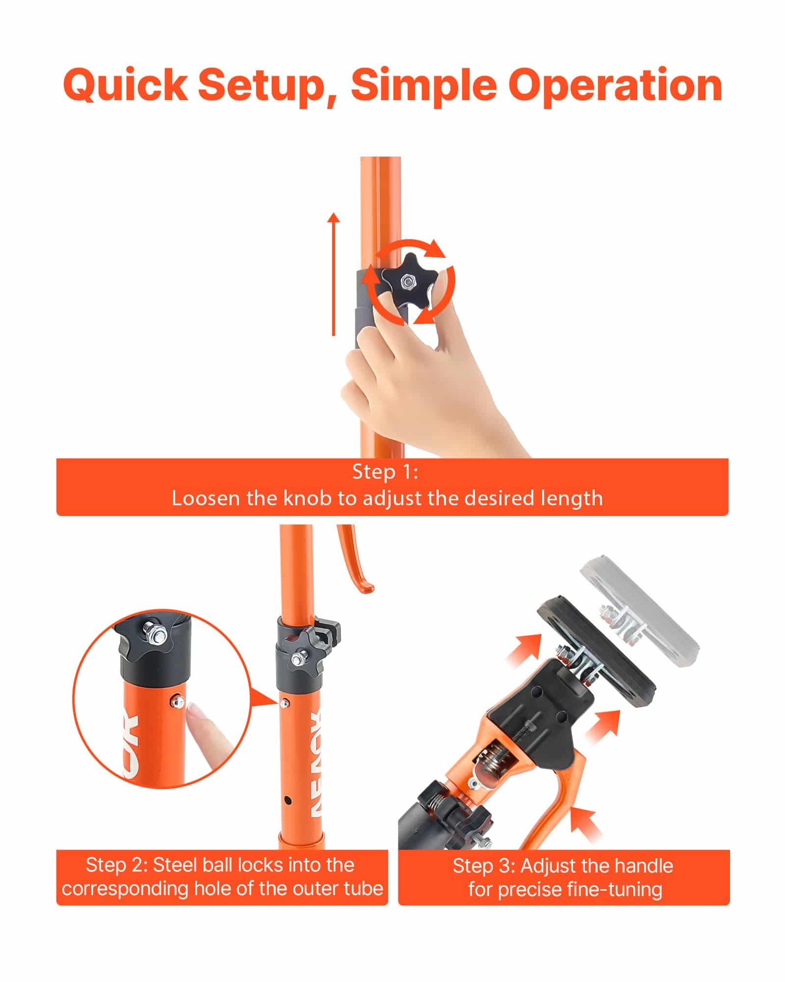 VEVOR Adjustable Cabinet Jack Support Poles 2-Pack, 40–60 cm Telescopic Steel Rods, 100 kg Load for Drywall & Cabinet Install - Image 4