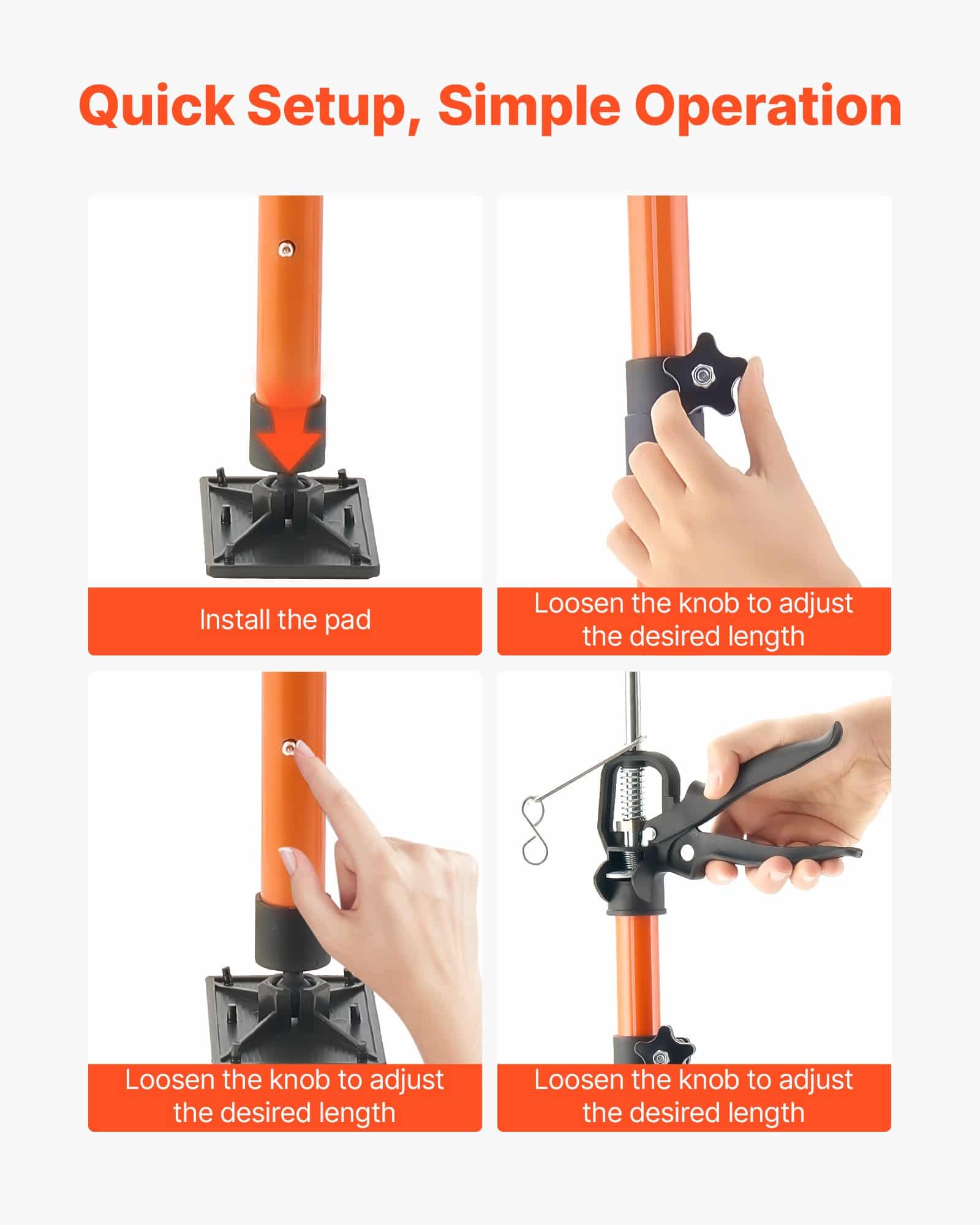 VEVOR 8-Pack Telescopic Cabinet Support Poles, 116–290 cm, 70 kg Load, Adjustable Jack for Cabinets, Drywall & Cargo - Image 4