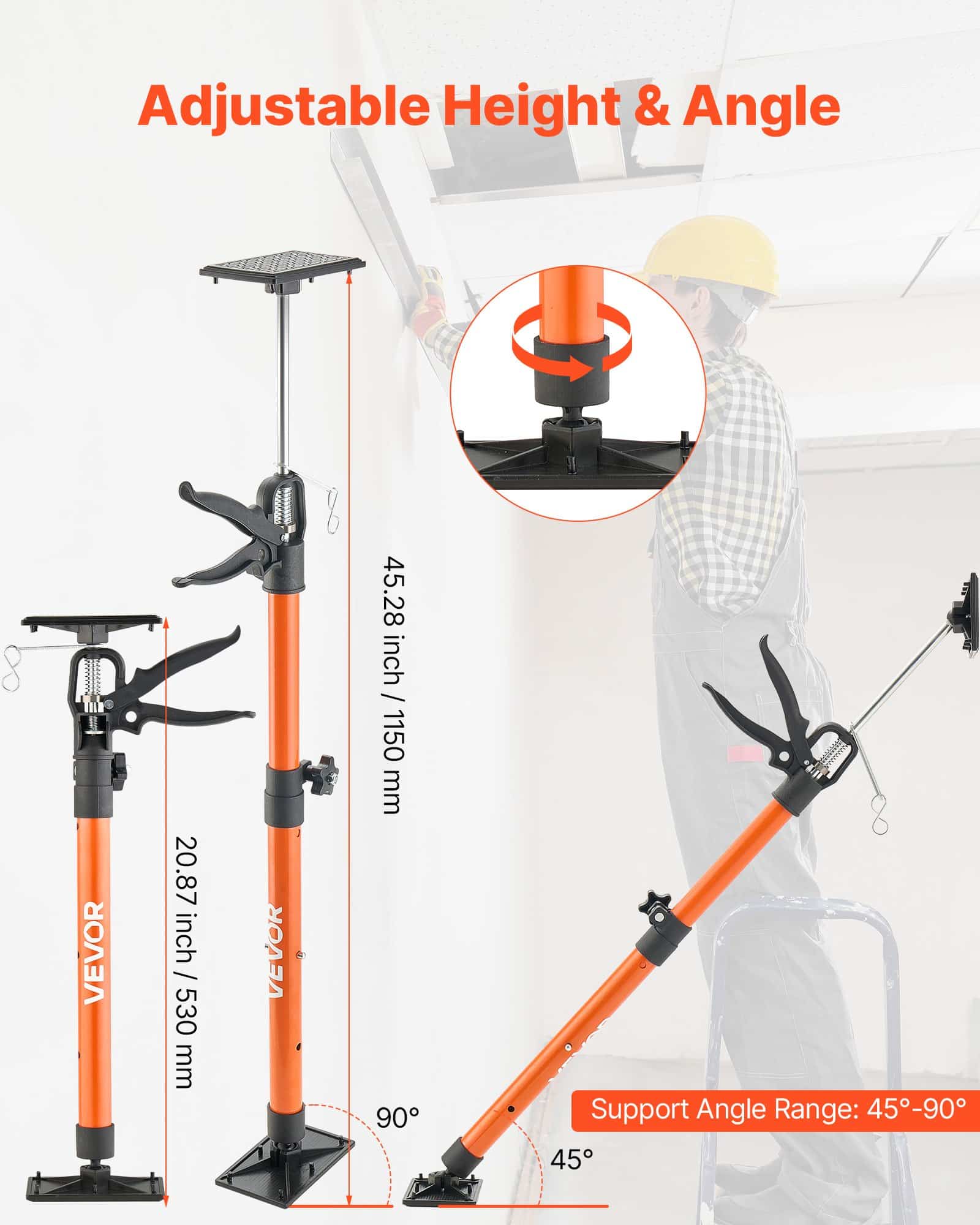 VEVOR Adjustable Cabinet Jack Support Poles 2-Pack, 54–155 cm, 70 kg Load, Telescopic Rods for Cabinets & Drywall Installation - Image 2