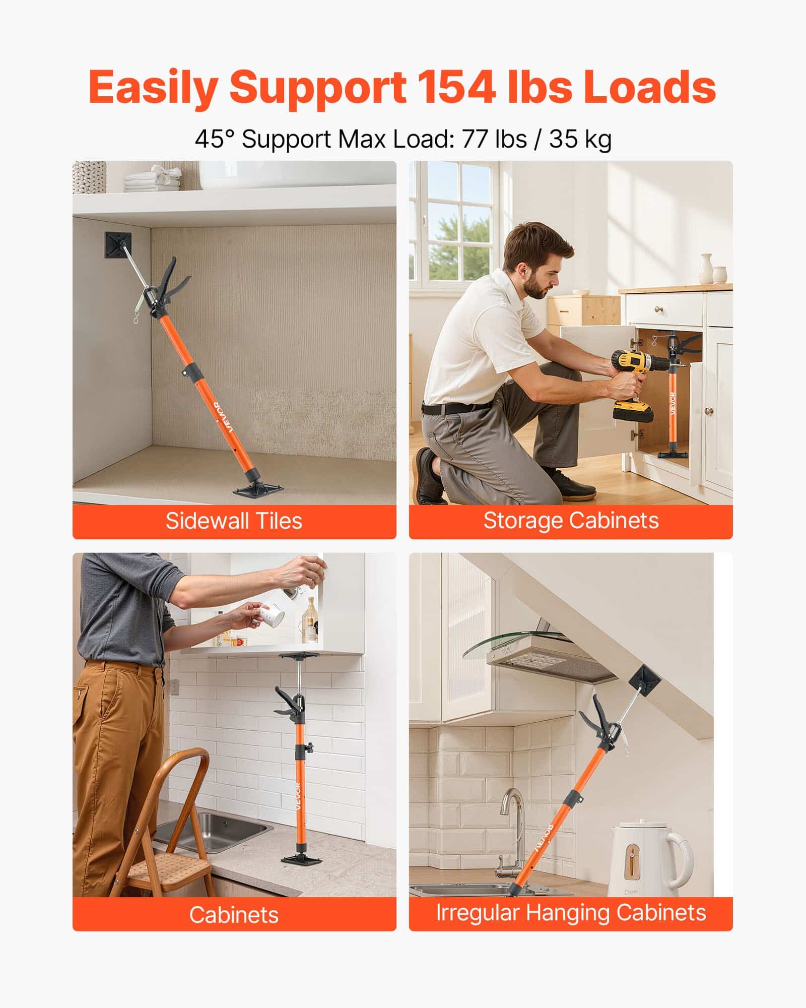 VEVOR Adjustable Cabinet Jack Support Poles 2-Pack, 54–155 cm, 70 kg Load, Telescopic Rods for Cabinets & Drywall Installation - Image 3