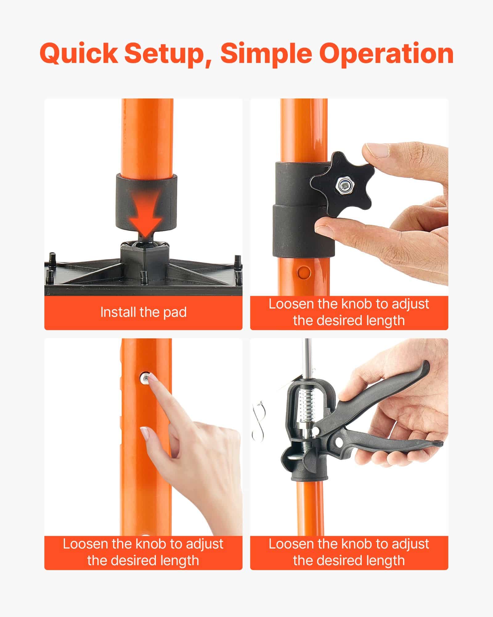 VEVOR Adjustable Cabinet Jack Support Poles 2-Pack, 54–155 cm, 70 kg Load, Telescopic Rods for Cabinets & Drywall Installation - Image 4