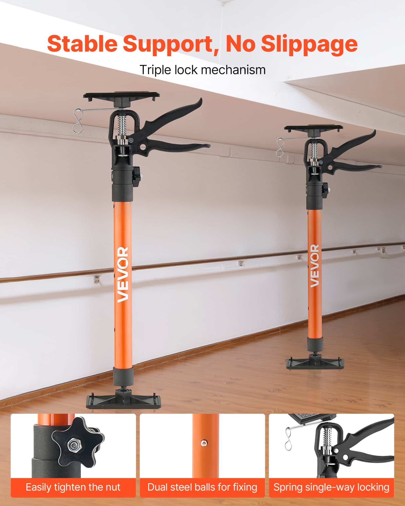 VEVOR Adjustable Cabinet Jack Support Poles 2-Pack, 54–155 cm, 70 kg Load, Telescopic Rods for Cabinets & Drywall Installation - Image 5