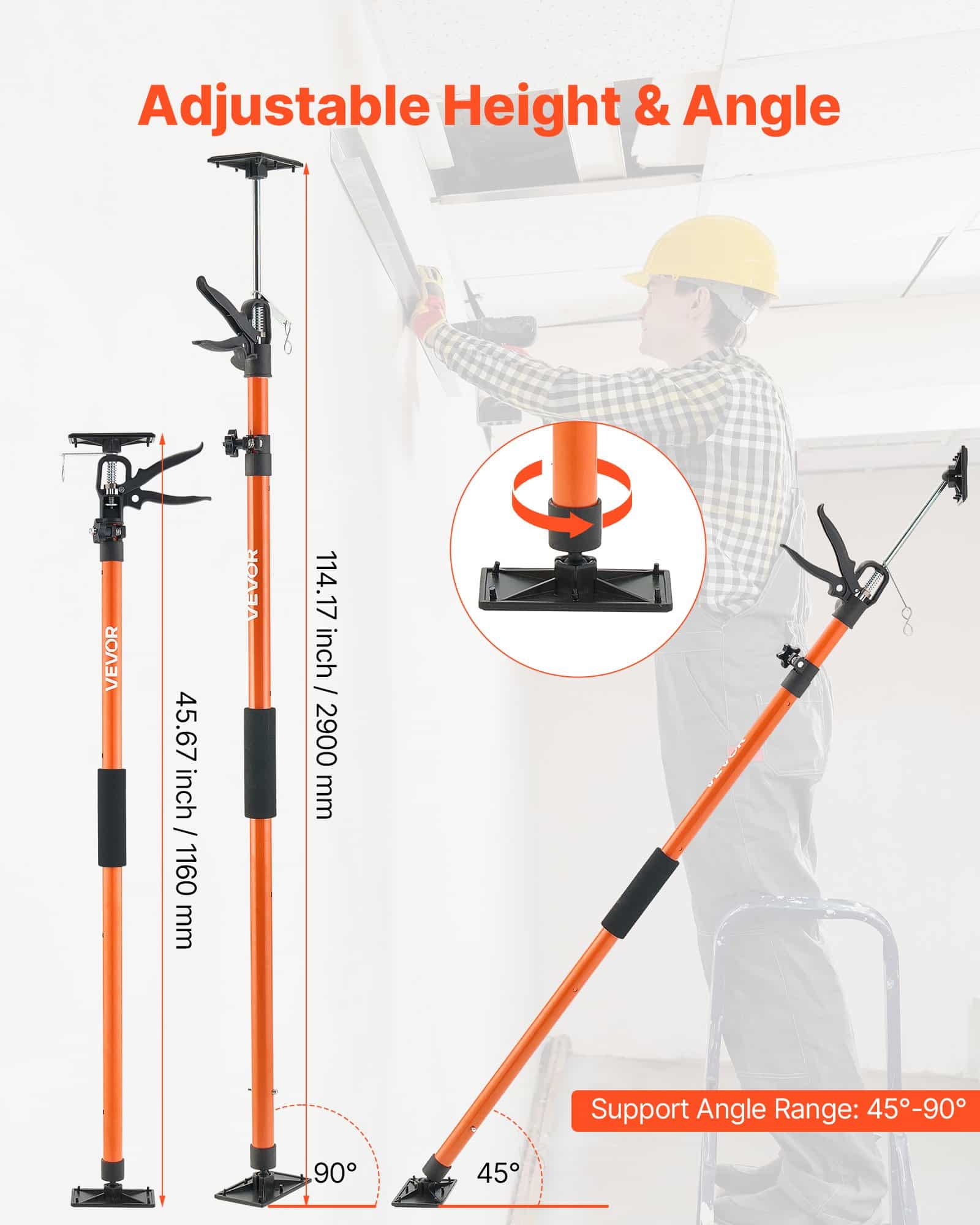 VEVOR Adjustable Cabinet Jack Support Poles 2-Pack, 116–290 cm, 70 kg Load, Telescopic Rods for Drywall & Cabinet Installation - Image 2