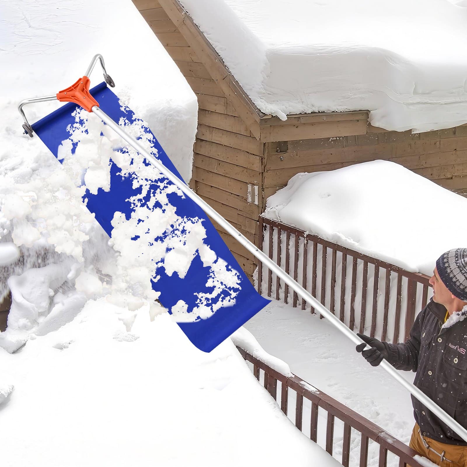 VEVOR Roof Snow Rake with 27cm Aluminum Blade, 1.25–5.24m Telescopic Handle, Wheels & Slide, Lightweight Snow & Debris Remover - Image 8