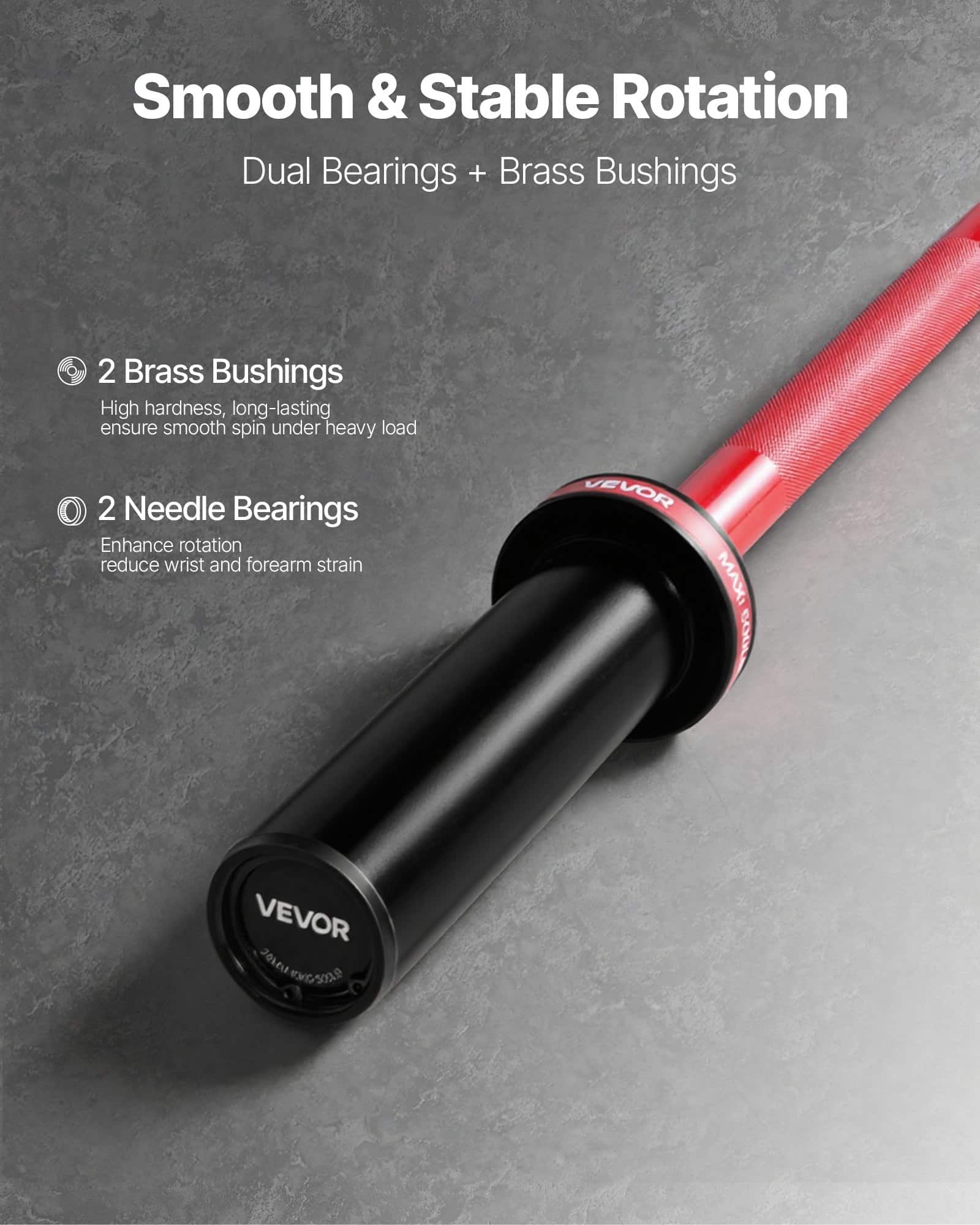 VEVOR 120cm Barbell Bar for 50mm Plates, 226kg Capacity, Knurled Grip, Bearings, Strength & Powerlifting Training - Pilt 3