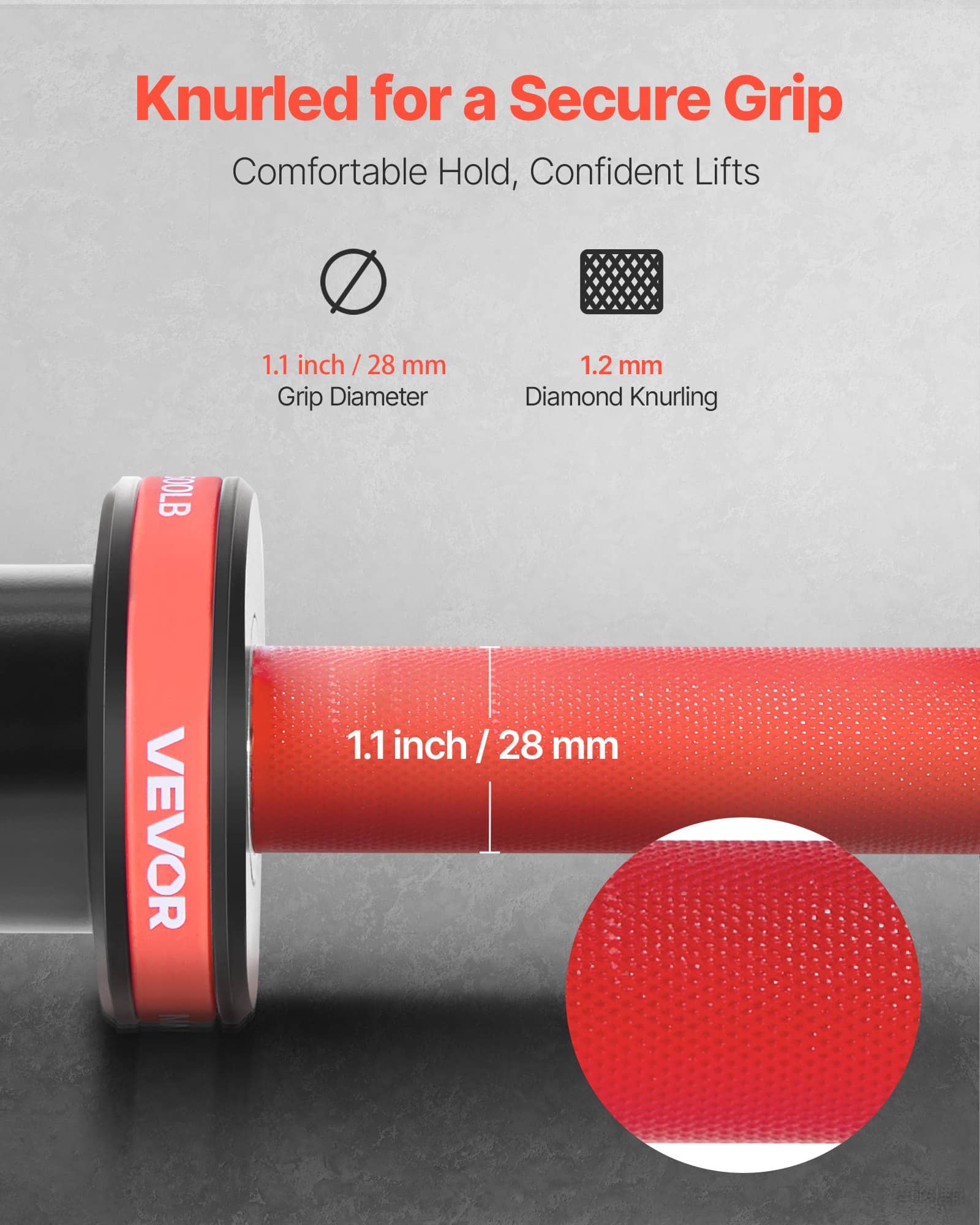 VEVOR 120cm Barbell Bar for 50mm Plates, 226kg Capacity, Knurled Grip, Bearings, Strength & Powerlifting Training - Pilt 4