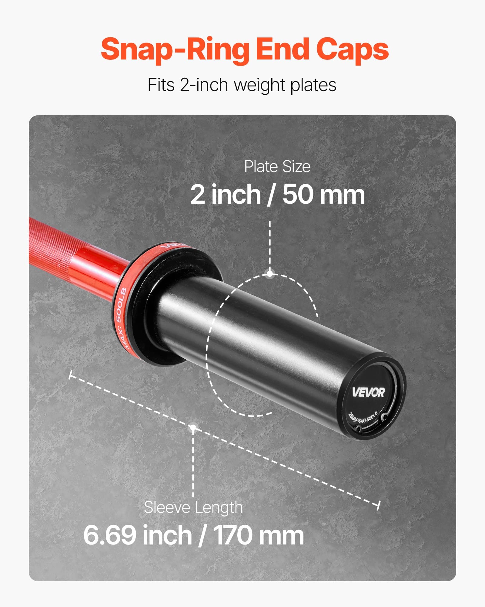 VEVOR 120cm Barbell Bar for 50mm Plates, 226kg Capacity, Knurled Grip, Bearings, Strength & Powerlifting Training - Pilt 5