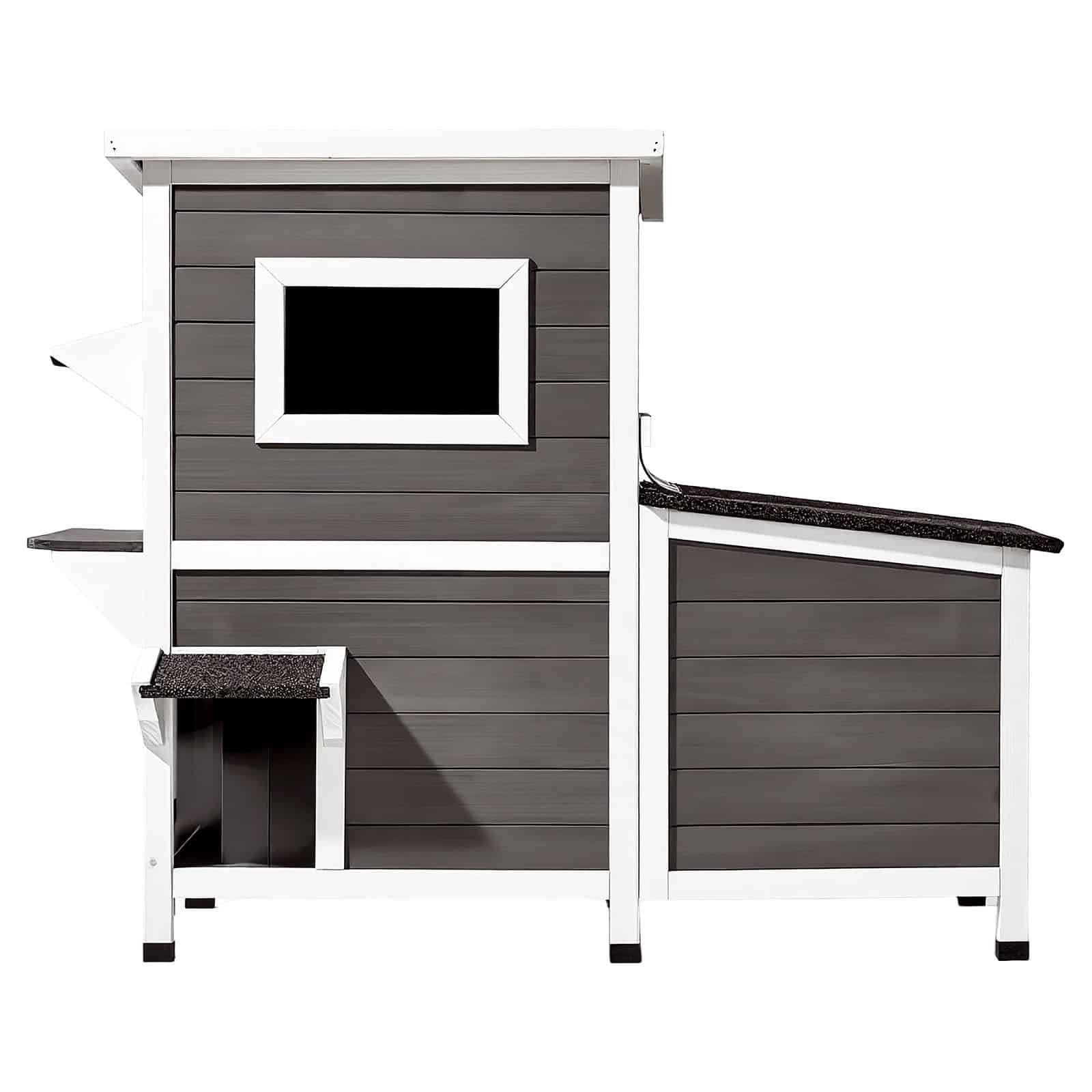 VEVOR 2-Story Outdoor Wooden Cat House, Waterproof Shelter for 3 Cats, 107x63x86 cm, with Stairs, Windows & Flap Doors - Image 10