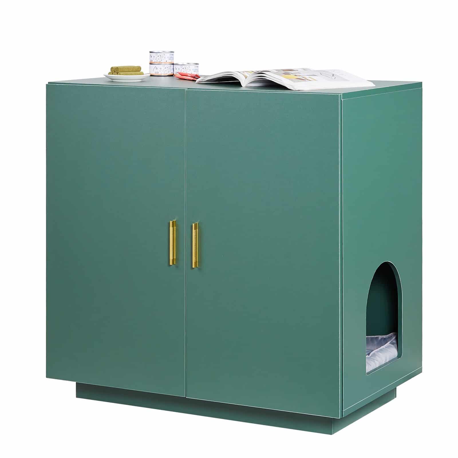 VEVOR 80 cm Wooden Cat Litter Box Enclosure, Hidden Kitty Washroom Cabinet with Vent Holes & Double Doors, Side Table Furniture