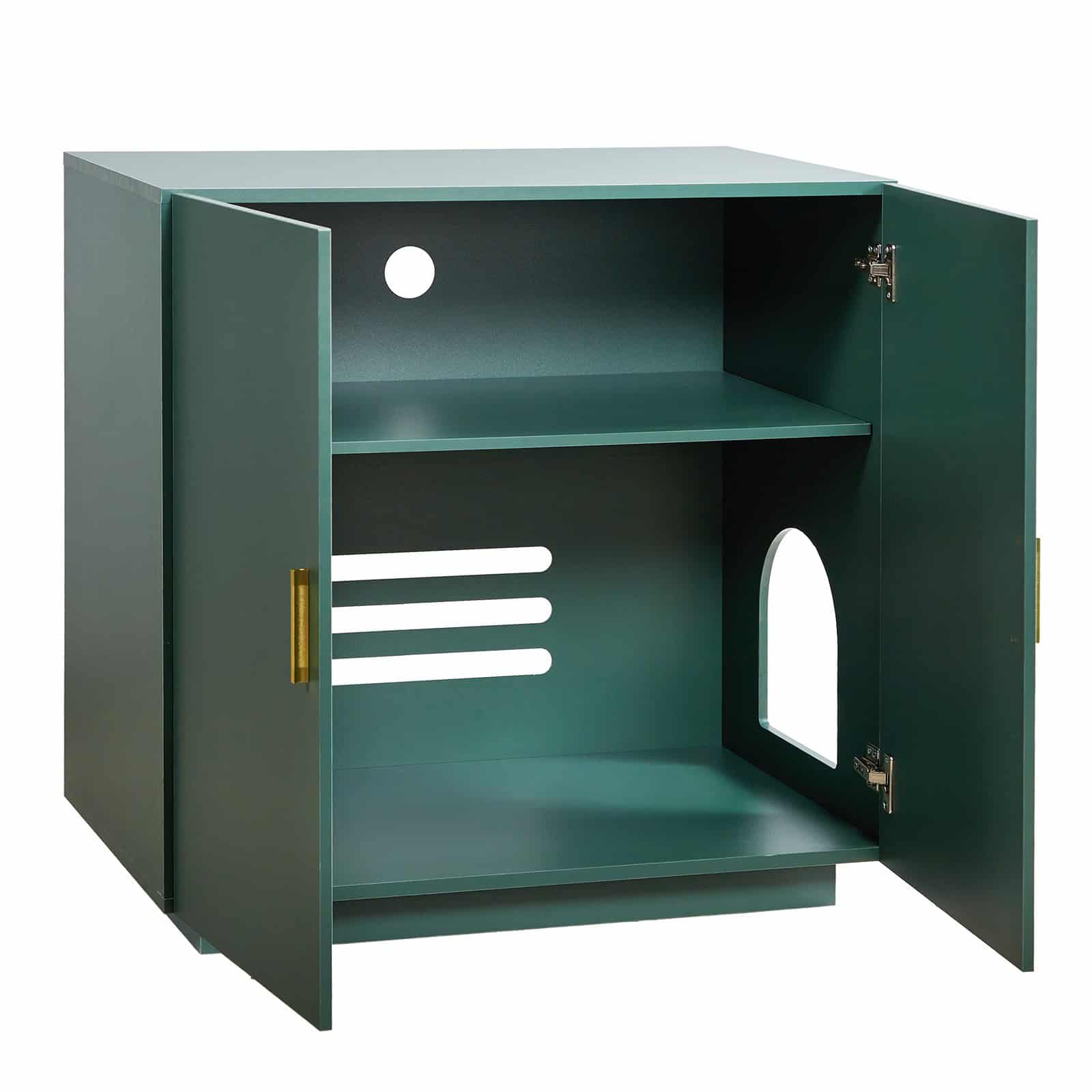 VEVOR 80 cm Wooden Cat Litter Box Enclosure, Hidden Kitty Washroom Cabinet with Vent Holes & Double Doors, Side Table Furniture - Image 11