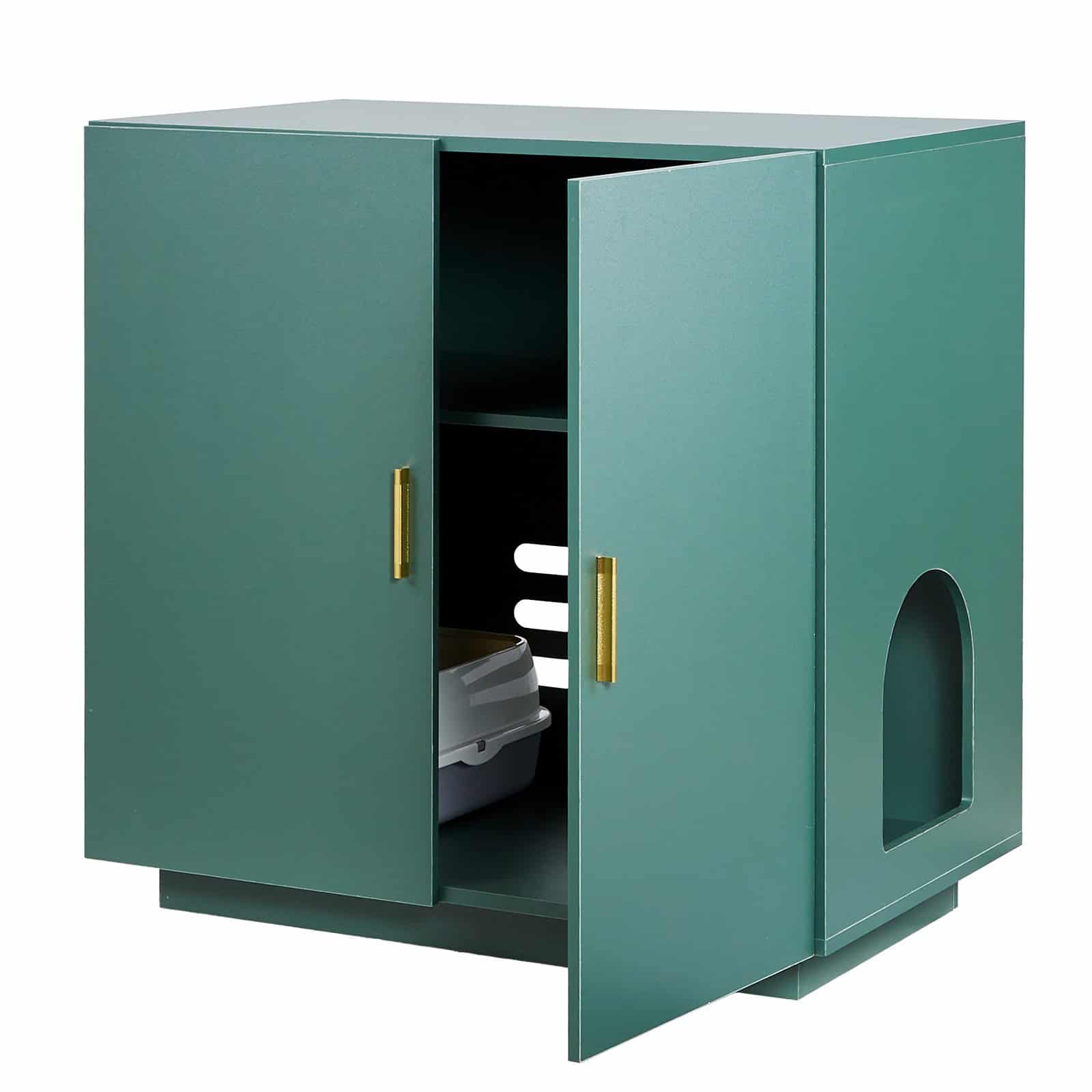 VEVOR 80 cm Wooden Cat Litter Box Enclosure, Hidden Kitty Washroom Cabinet with Vent Holes & Double Doors, Side Table Furniture - Image 12