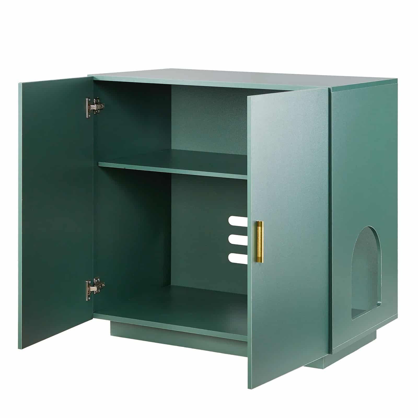 VEVOR 80 cm Wooden Cat Litter Box Enclosure, Hidden Kitty Washroom Cabinet with Vent Holes & Double Doors, Side Table Furniture - Image 9