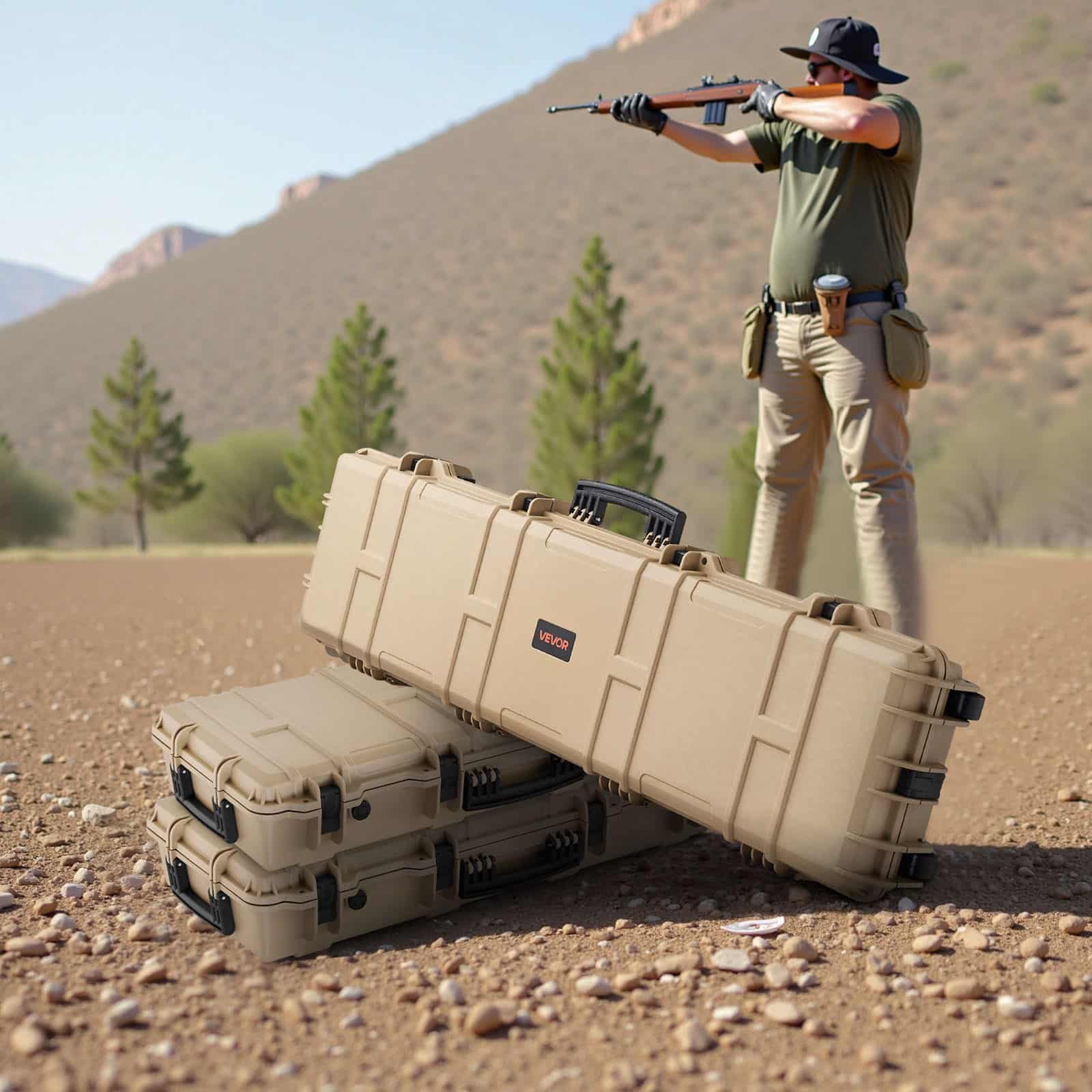 VEVOR 138 cm Lockable Hard Rifle Case with Wheels, IP67 Waterproof Dustproof Gun Storage with 4-Layer Pre-cut Foam, Khaki - Зображення 8
