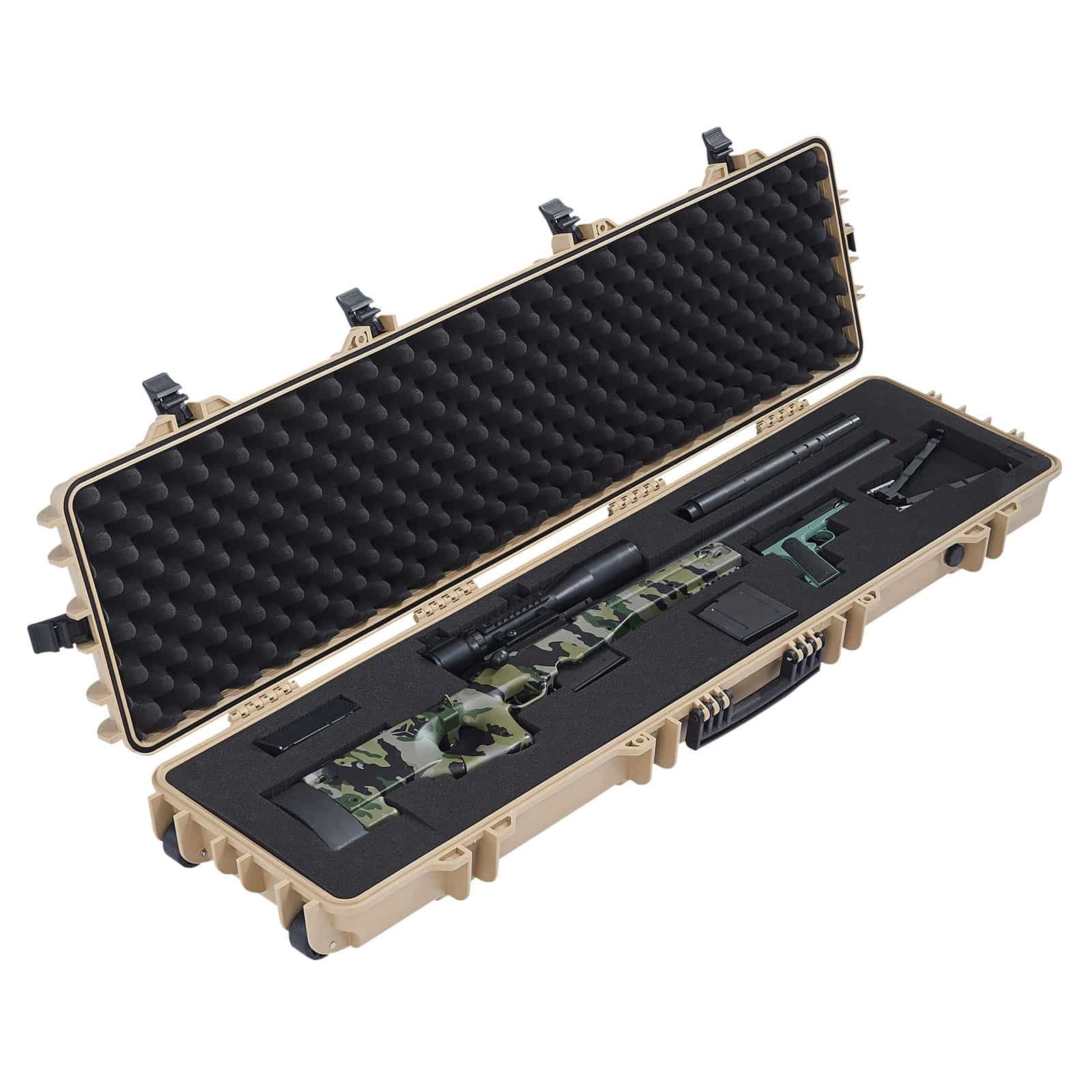 VEVOR 138 cm Lockable Hard Rifle Case with Wheels, IP67 Waterproof Dustproof Gun Storage with 4-Layer Pre-cut Foam, Khaki - Зображення 11