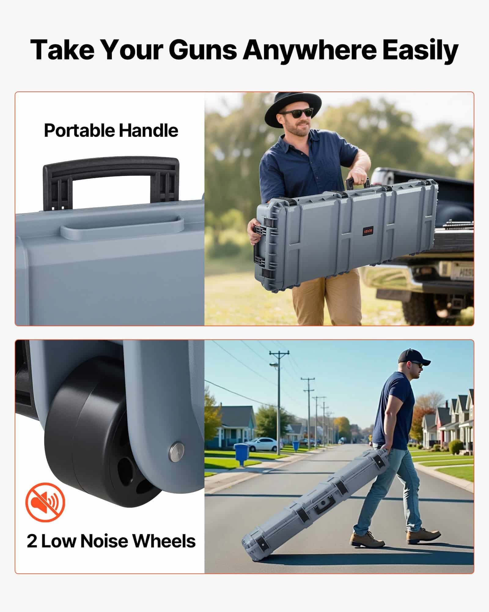 VEVOR 139 cm Hard Rifle Case with Wheels, Lockable IP67 Waterproof Dustproof Gun Case, 4-Layer Foam, TSA Travel Ready, Grey - Зображення 7