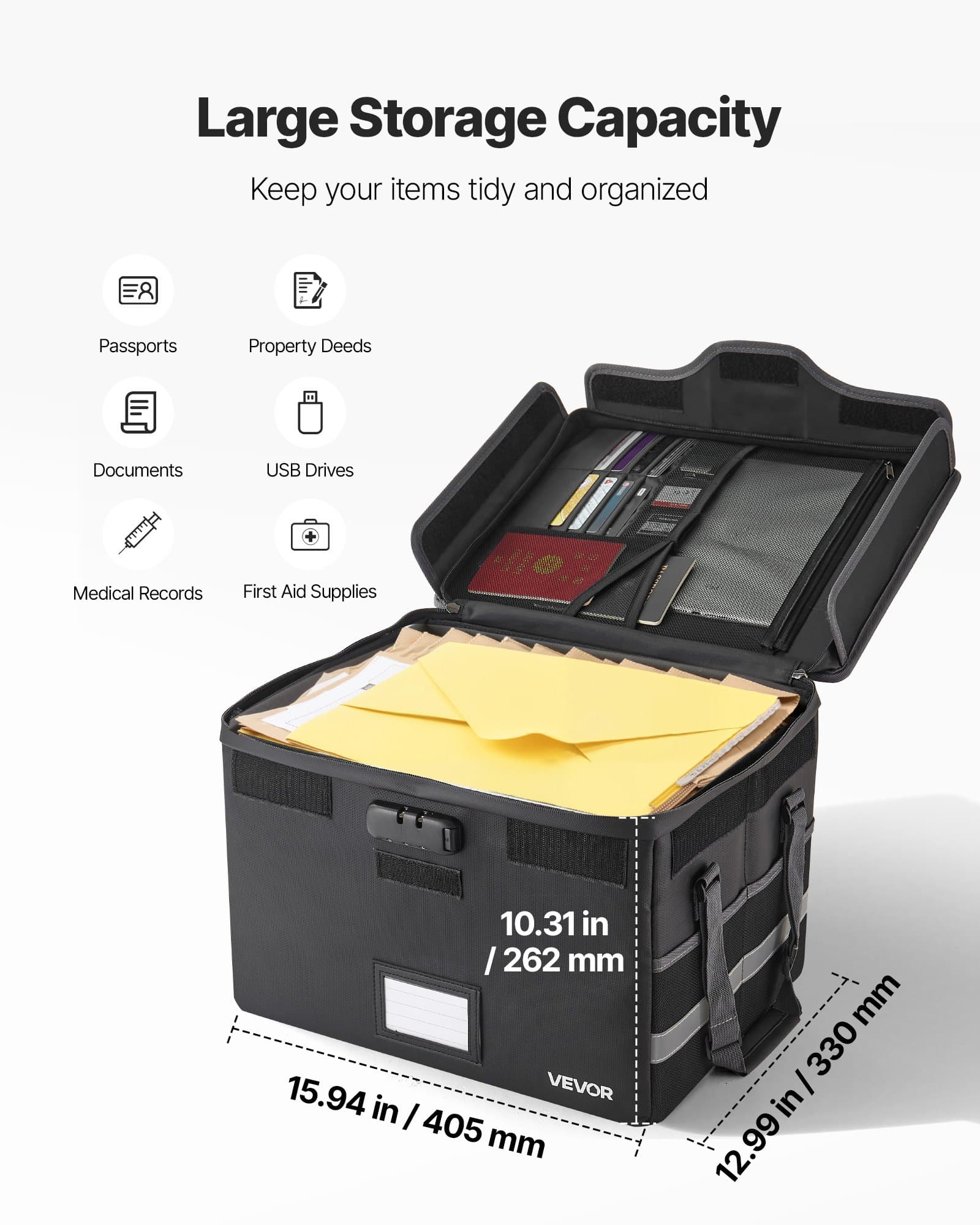 VEVOR Fireproof & Waterproof Document Box with Lock, 1000°C Heat Resistant Portable File Organizer for Home, Office & Travel — attēls 3