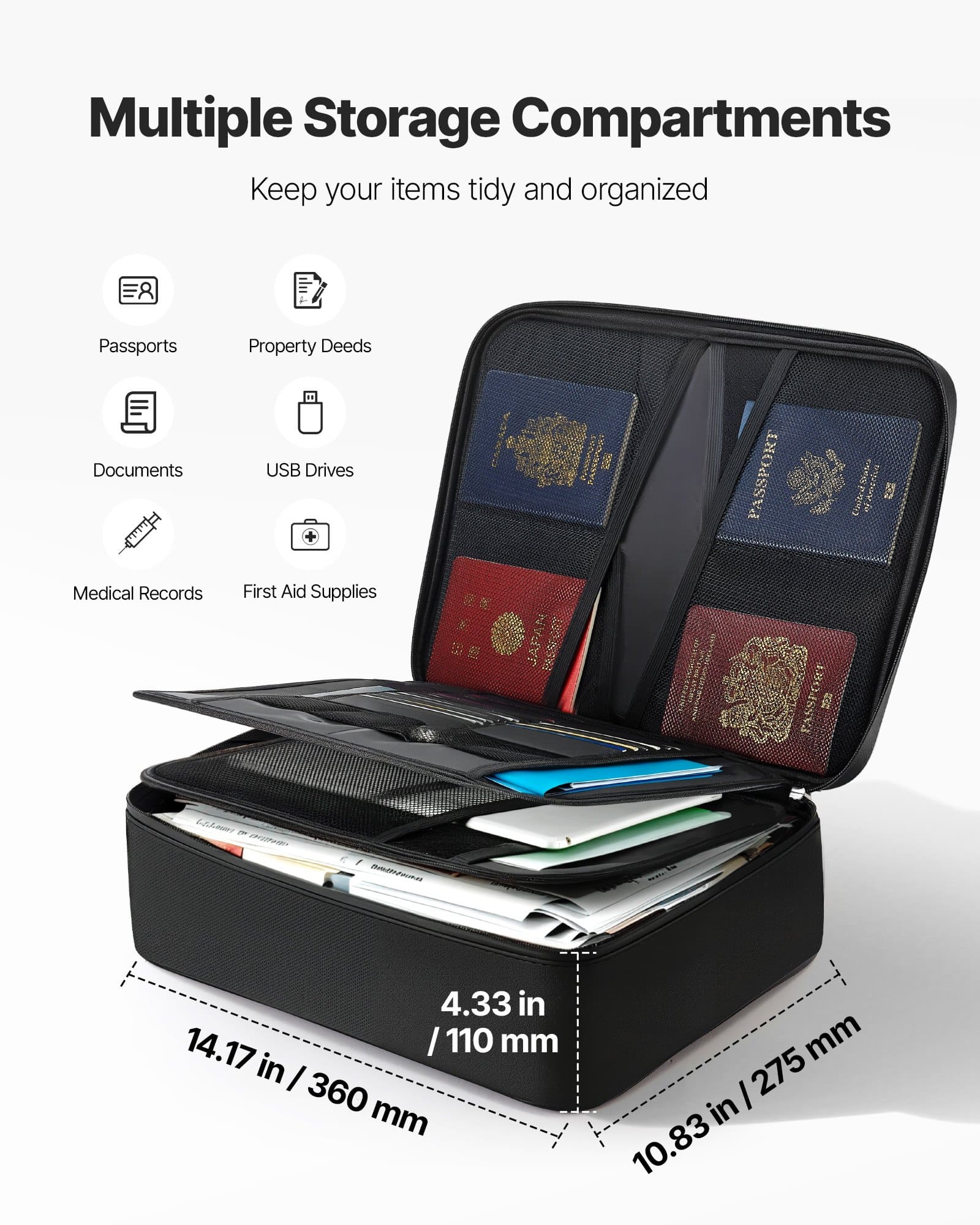 VEVOR Fireproof & Waterproof Document Box with Lock, 1000°C Heat Resistant, Portable 2-Layer File Organizer for Home & Office — Attēls 3