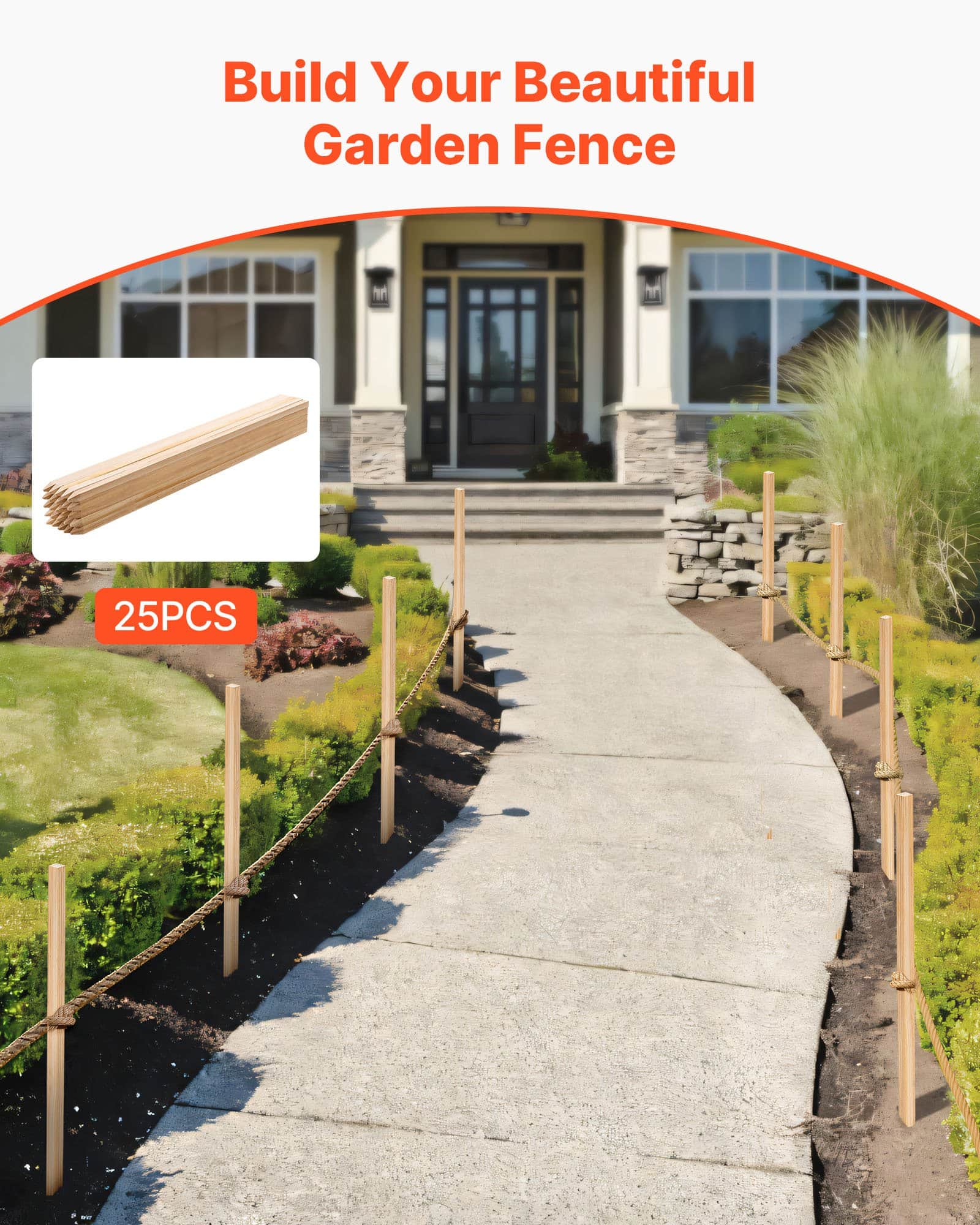 VEVOR 25 Wooden Garden Stakes 19×19×914 mm – Fir Wood Plant Support Stakes with Sharp Point for Garden, Fence, Landscaping — изображение 2