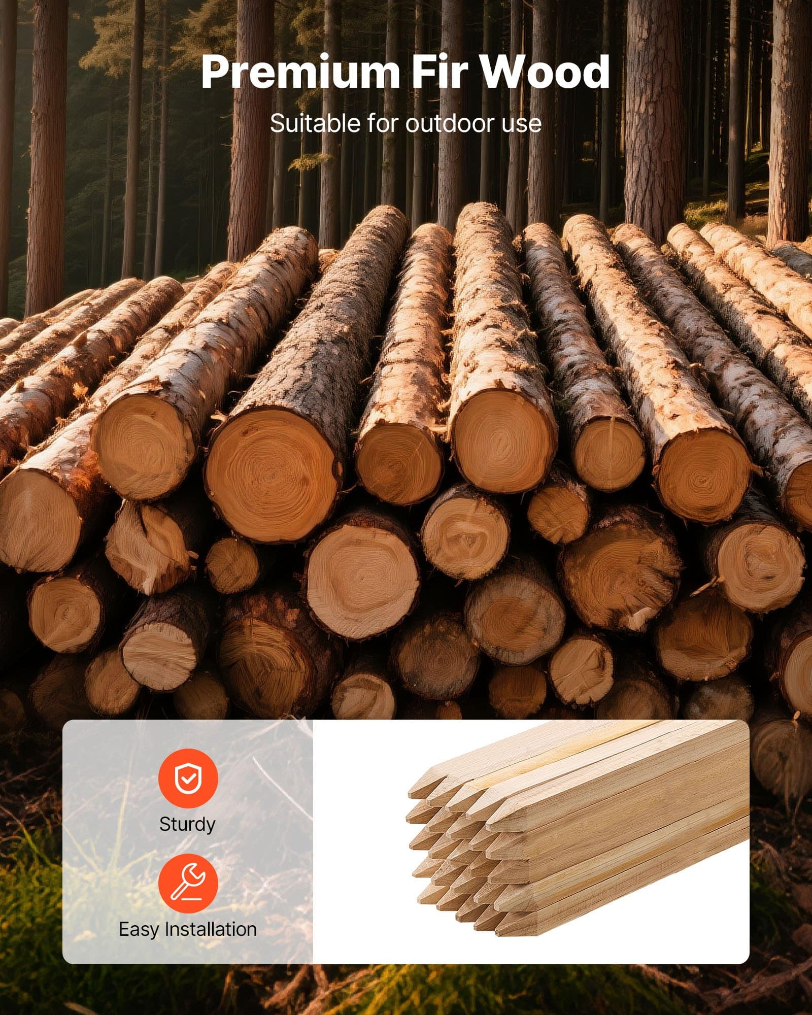 VEVOR 25 Wooden Garden Stakes 19×19×914 mm – Fir Wood Plant Support Stakes with Sharp Point for Garden, Fence, Landscaping — изображение 3
