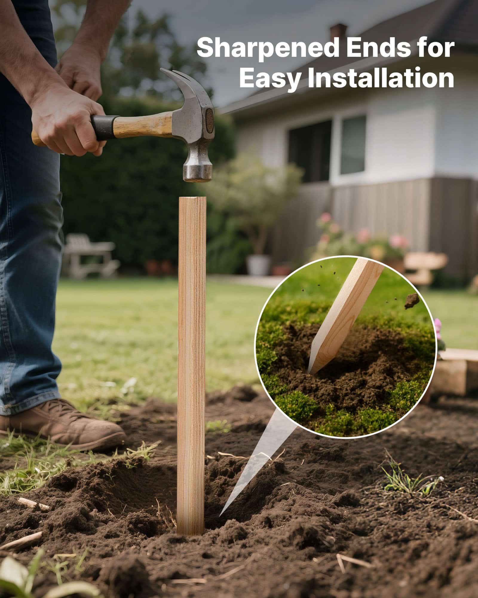 VEVOR 25 Wooden Garden Stakes 19×19×914 mm – Fir Wood Plant Support Stakes with Sharp Point for Garden, Fence, Landscaping — изображение 4