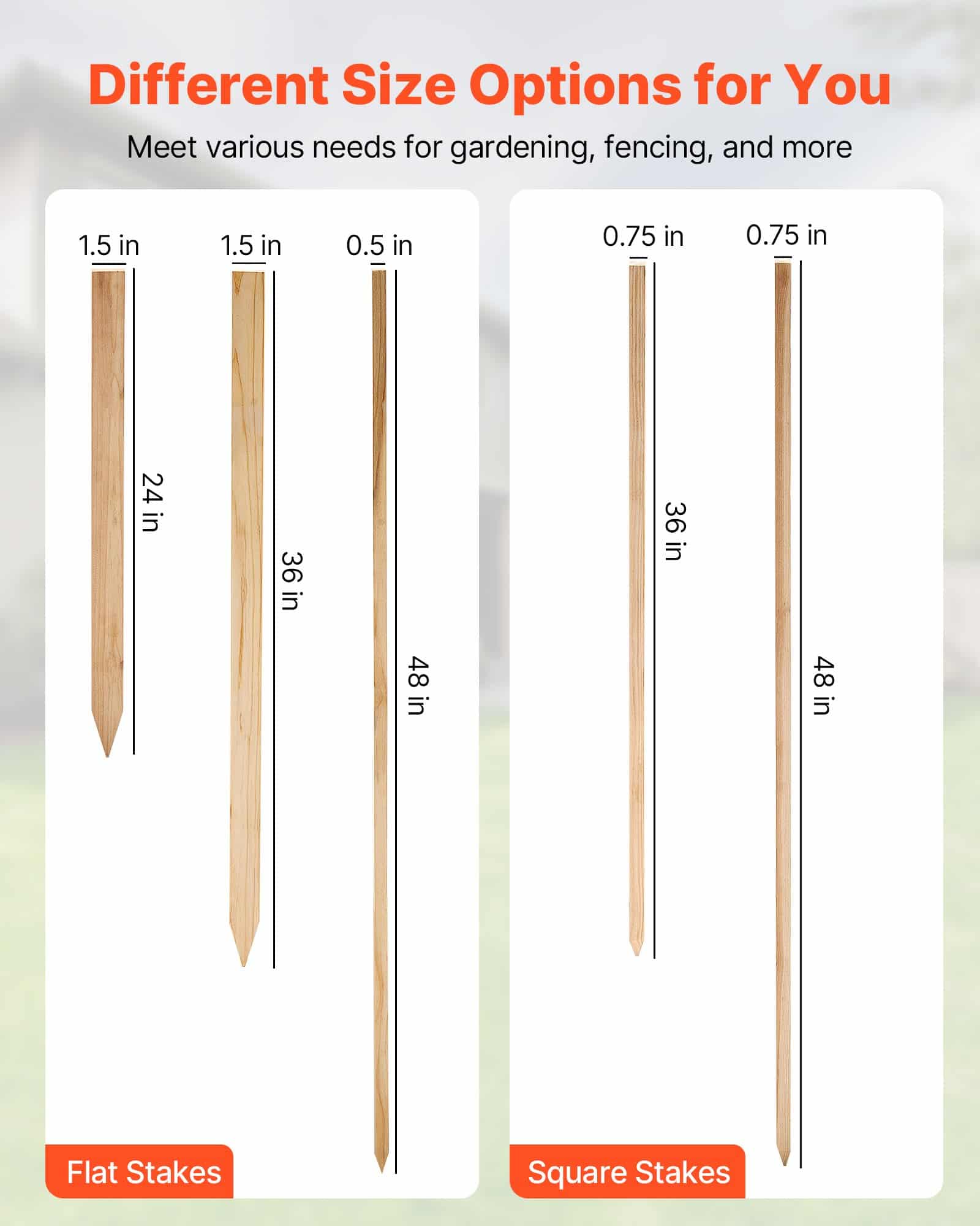 VEVOR 25 Wooden Garden Stakes 19×19×914 mm – Fir Wood Plant Support Stakes with Sharp Point for Garden, Fence, Landscaping — изображение 5