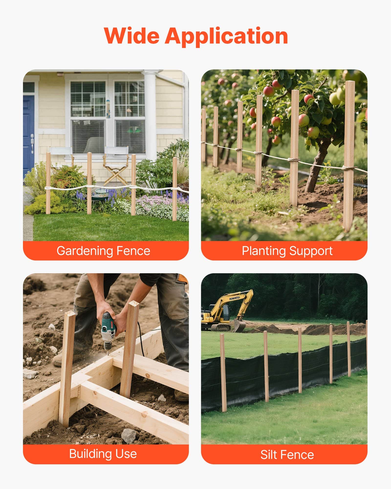 VEVOR 25 Wooden Garden Stakes 19×19×914 mm – Fir Wood Plant Support Stakes with Sharp Point for Garden, Fence, Landscaping — изображение 6