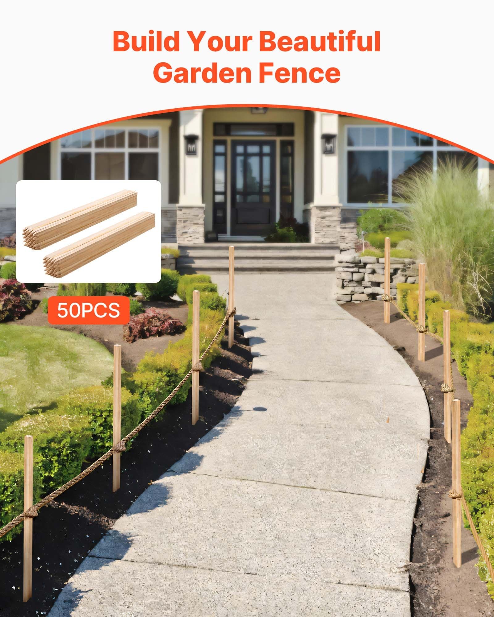 VEVOR 50 Wooden Garden Stakes 19x19x914 mm Fir Wood Plant Support with Sharp Point for Fences, Marking, Landscaping — изображение 2