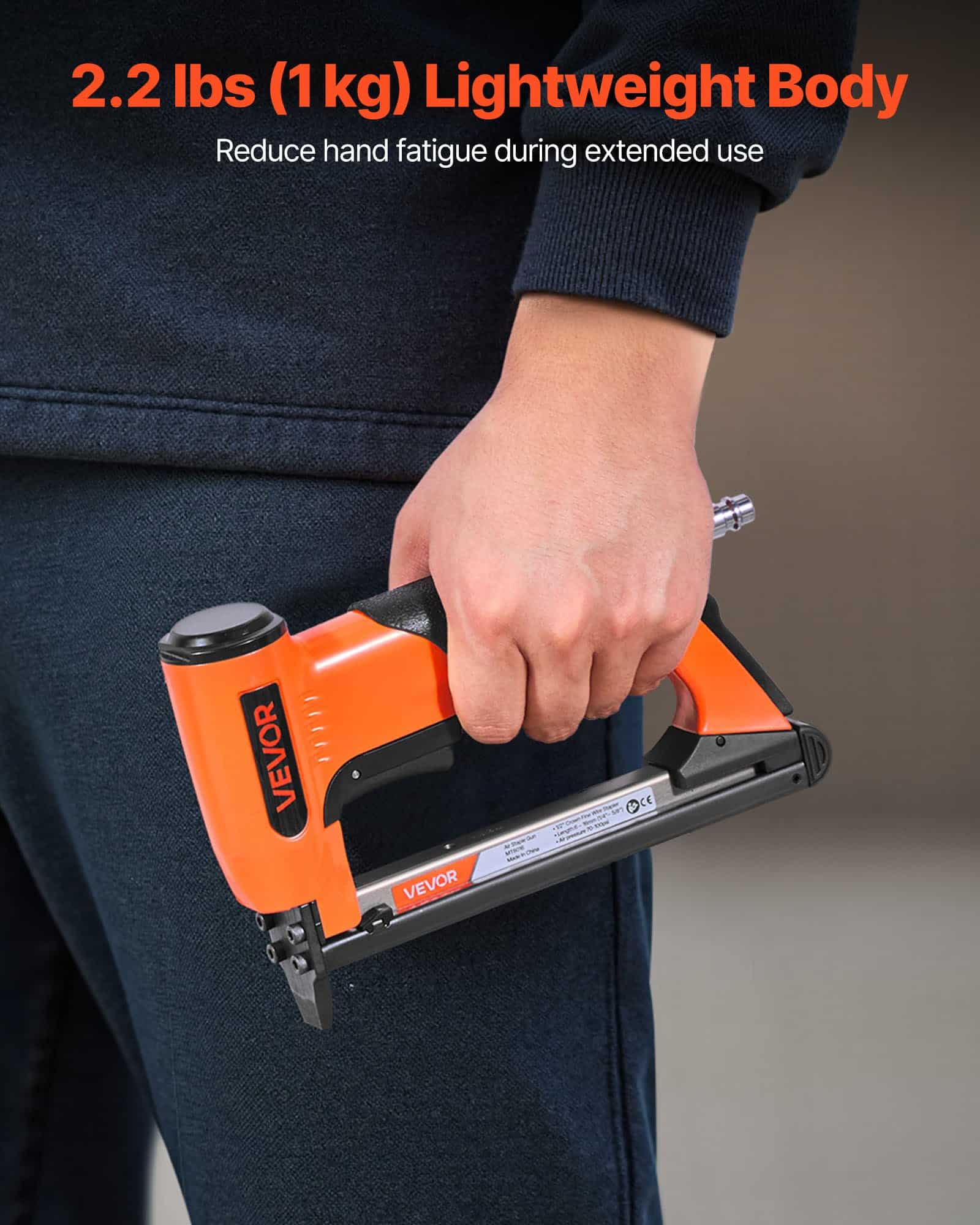 VEVOR 21 Gauge Pneumatic Staple Gun for 80 Series Staples, 12.8mm Crown, 6–16mm Length, 150pcs Capacity, for Upholstery & Woodwork — attēls 4