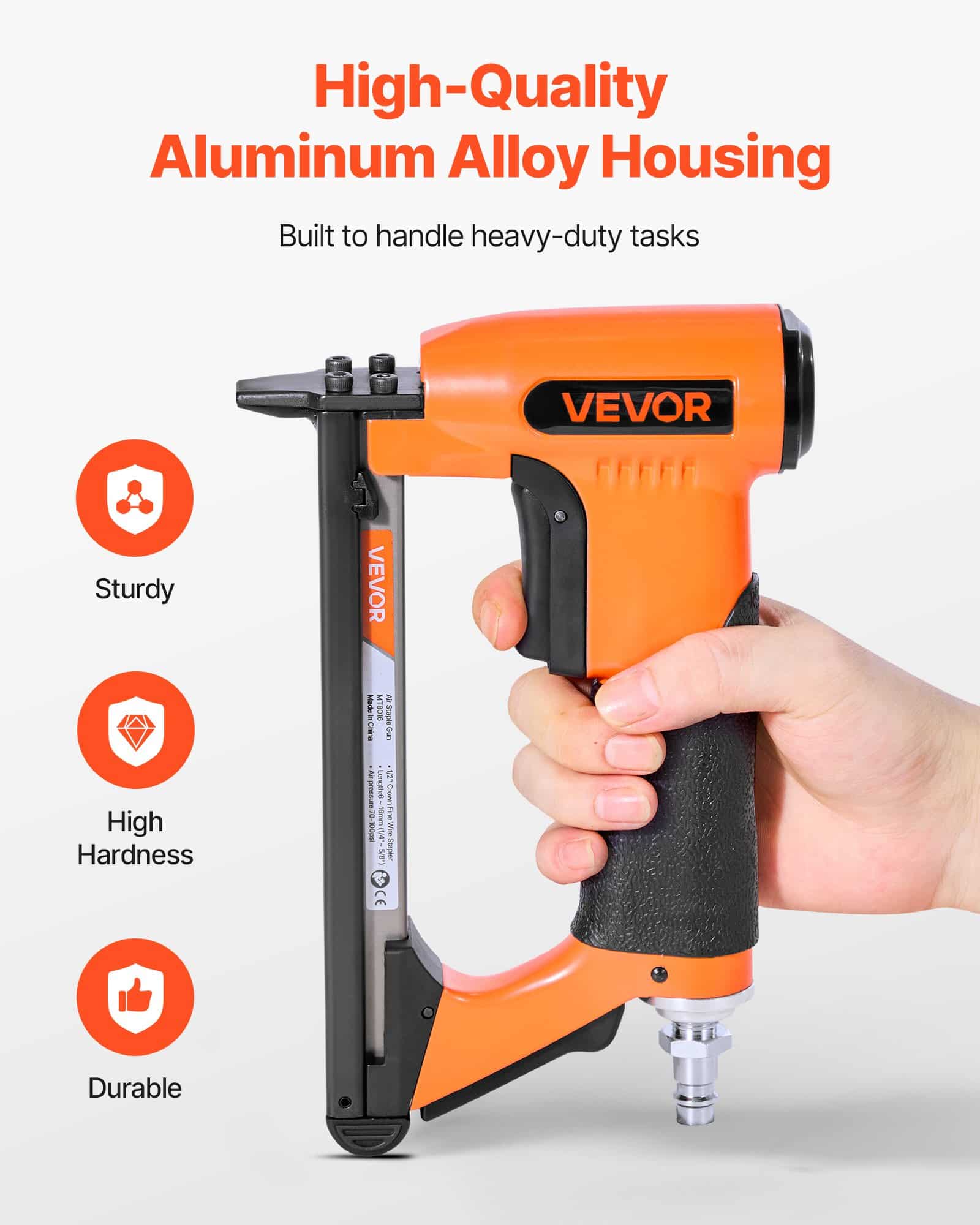 VEVOR 21 Gauge Pneumatic Staple Gun for 80 Series Staples, 12.8mm Crown, 6–16mm Length, 150pcs Capacity, for Upholstery & Woodwork — attēls 5