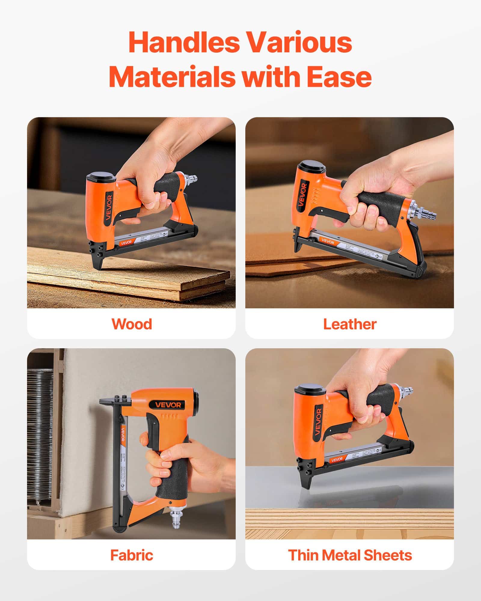 VEVOR 21 Gauge Pneumatic Staple Gun for 80 Series Staples, 12.8mm Crown, 6–16mm Length, 150pcs Capacity, for Upholstery & Woodwork — attēls 6