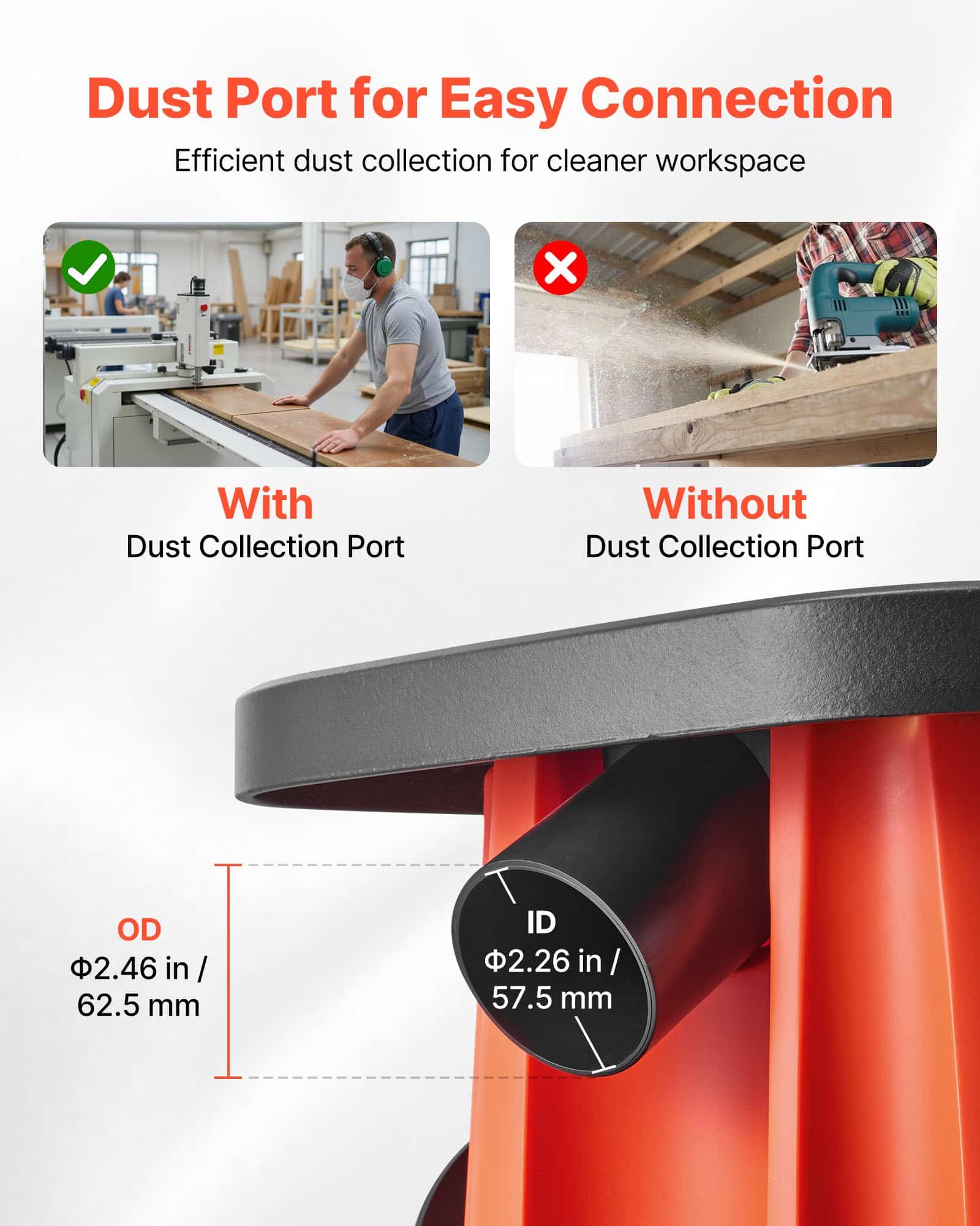 VEVOR Oscillating Spindle Sander 2000RPM with 6 Sleeves (12.7–76.2mm), 16mm Stroke, Cast Iron Table 397x295mm for Woodworking — attēls 6