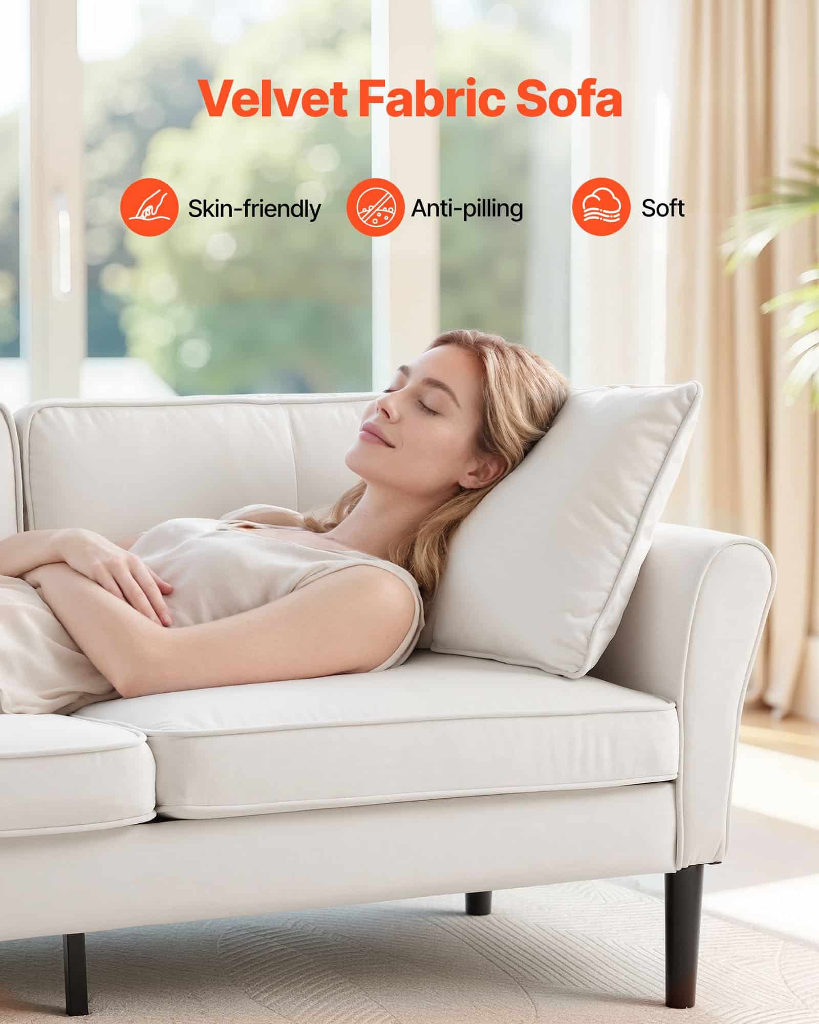 VEVOR 176 cm Velvet Loveseat Sofa for Living Room, 2-Seater Couch with Soft Cushions, Sturdy Frame, White - Зображення 2
