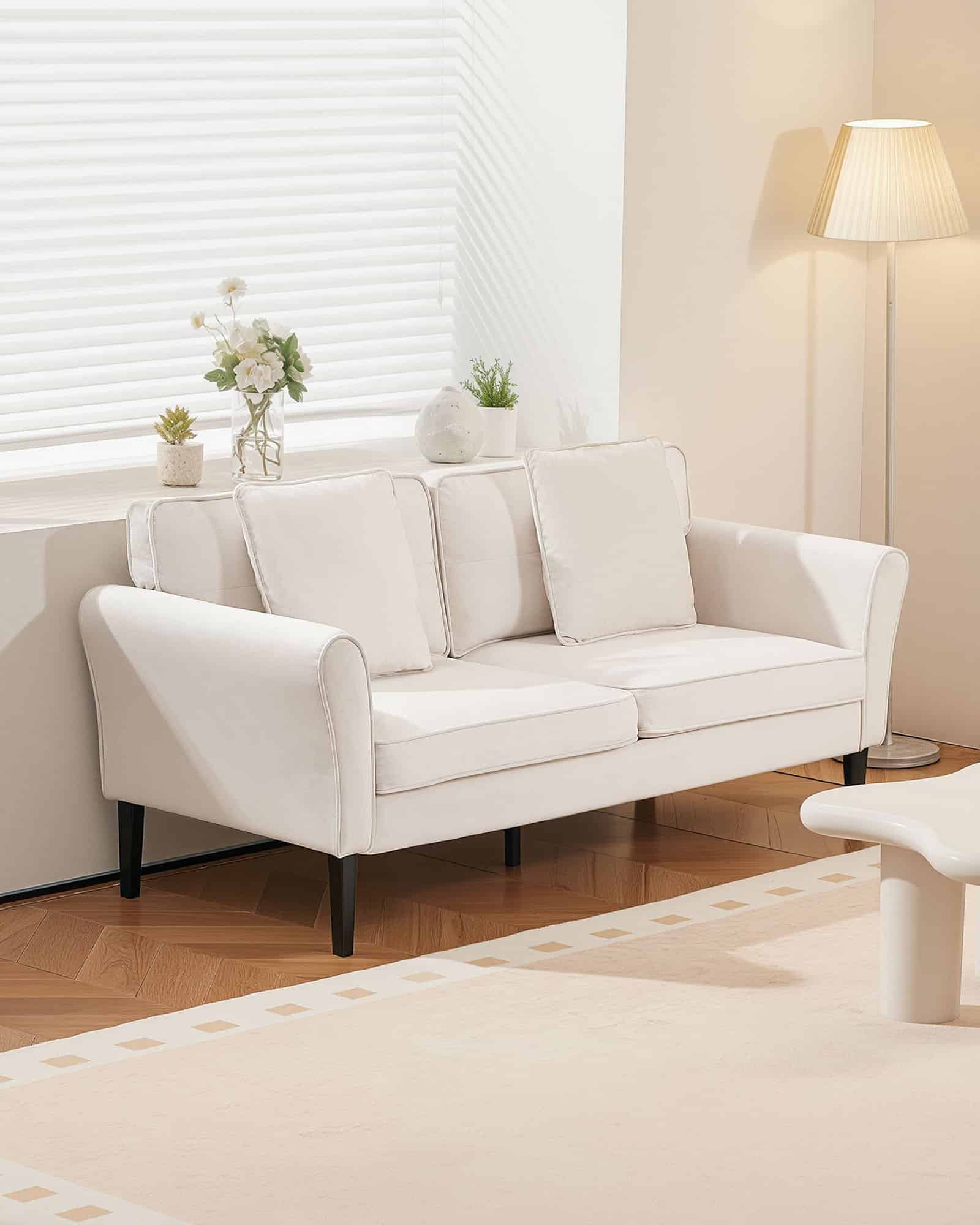 VEVOR 176 cm Velvet Loveseat Sofa for Living Room, 2-Seater Couch with Soft Cushions, Sturdy Frame, White - Зображення 5