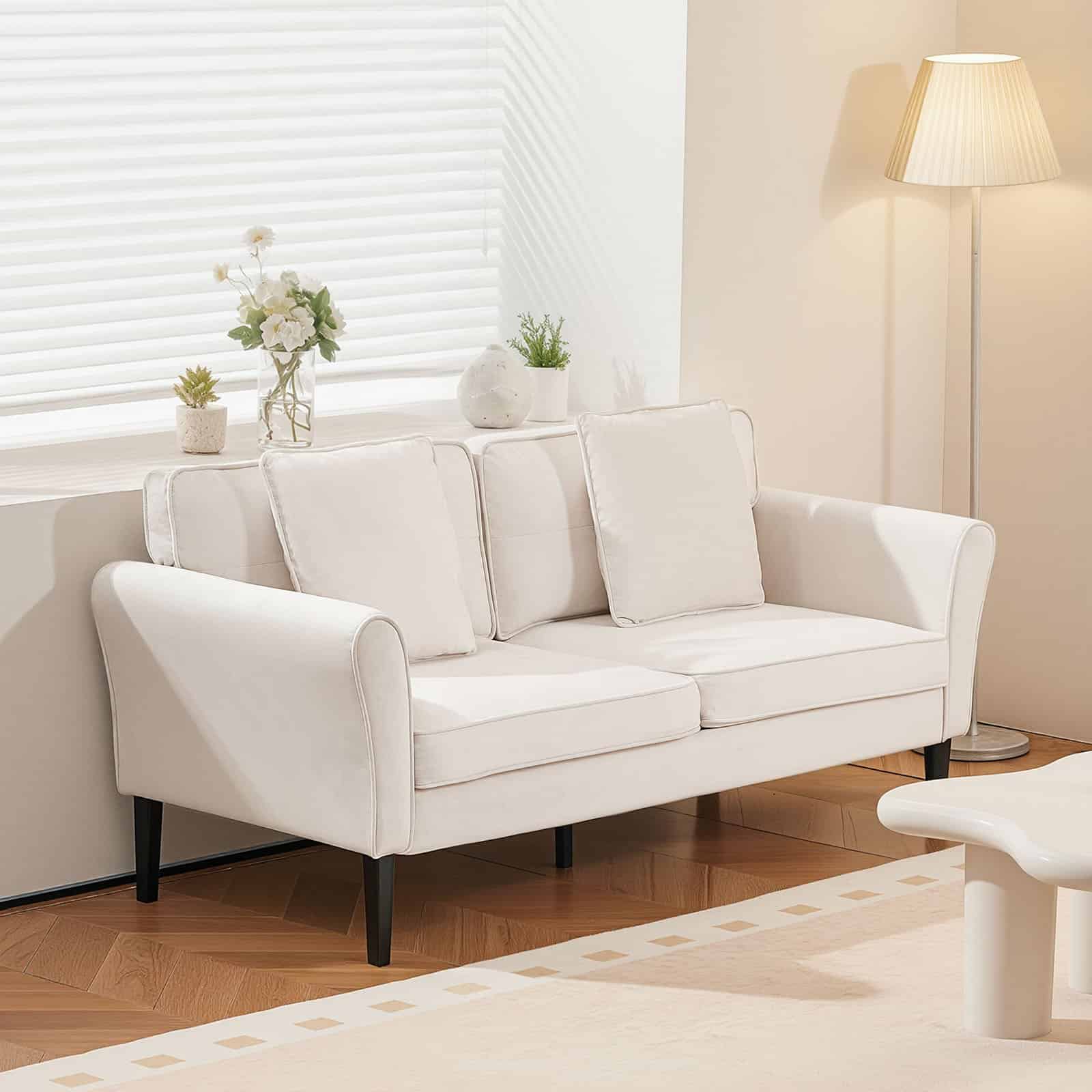 VEVOR 176 cm Velvet Loveseat Sofa for Living Room, 2-Seater Couch with Soft Cushions, Sturdy Frame, White - Зображення 8