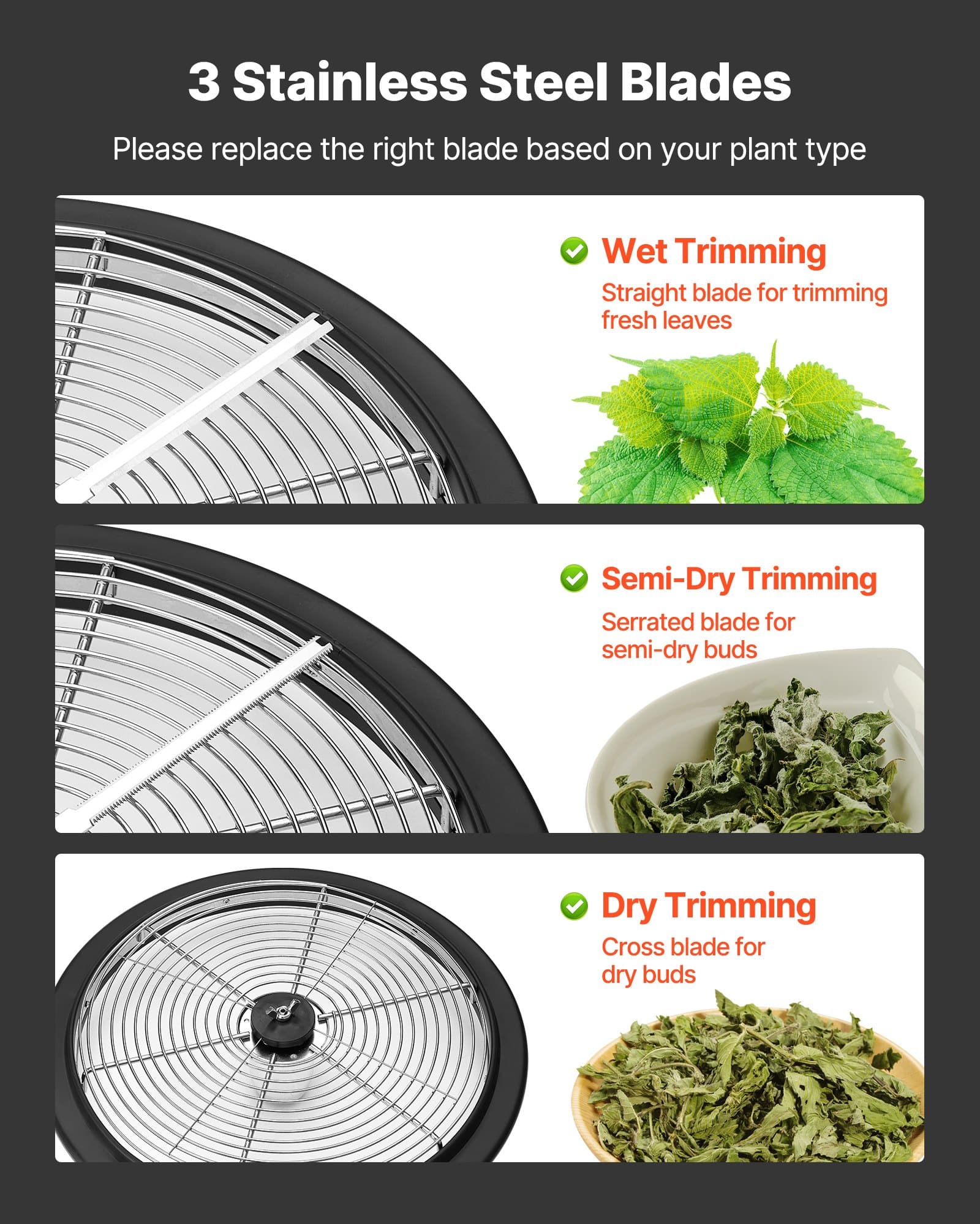 VEVOR 335 mm Manual Bud Leaf Trimmer with Stainless Steel Blades, Wet & Dry Hydroponic Cutting Bowl for Plants and Flowers - Pilt 4